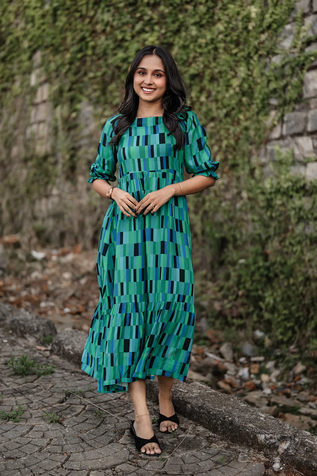 Green Current Viscose Printed Umbrella Outfit