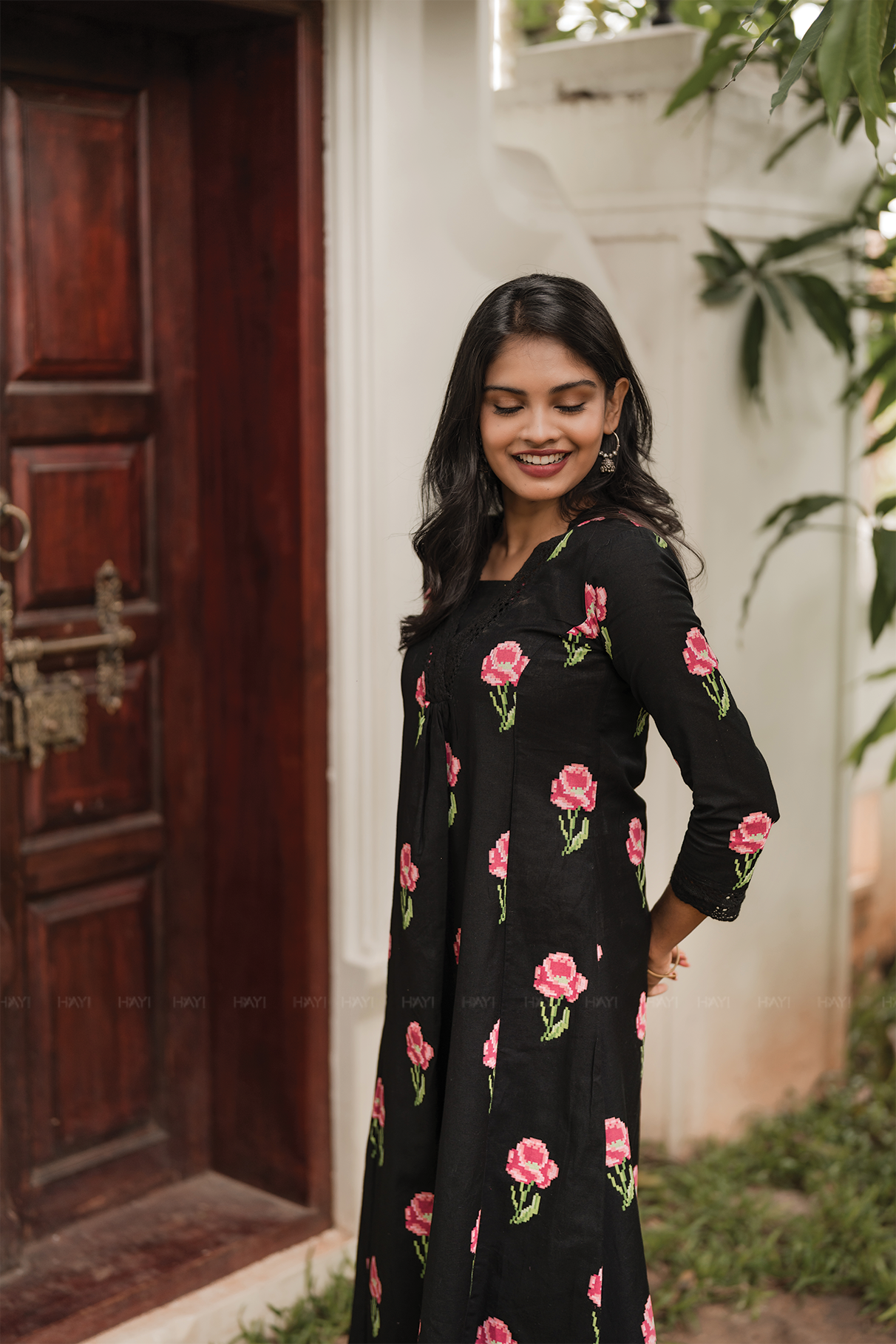 Elaris Pixel Lune Black Cotton Flex Co-ord Set with Elegant Finish