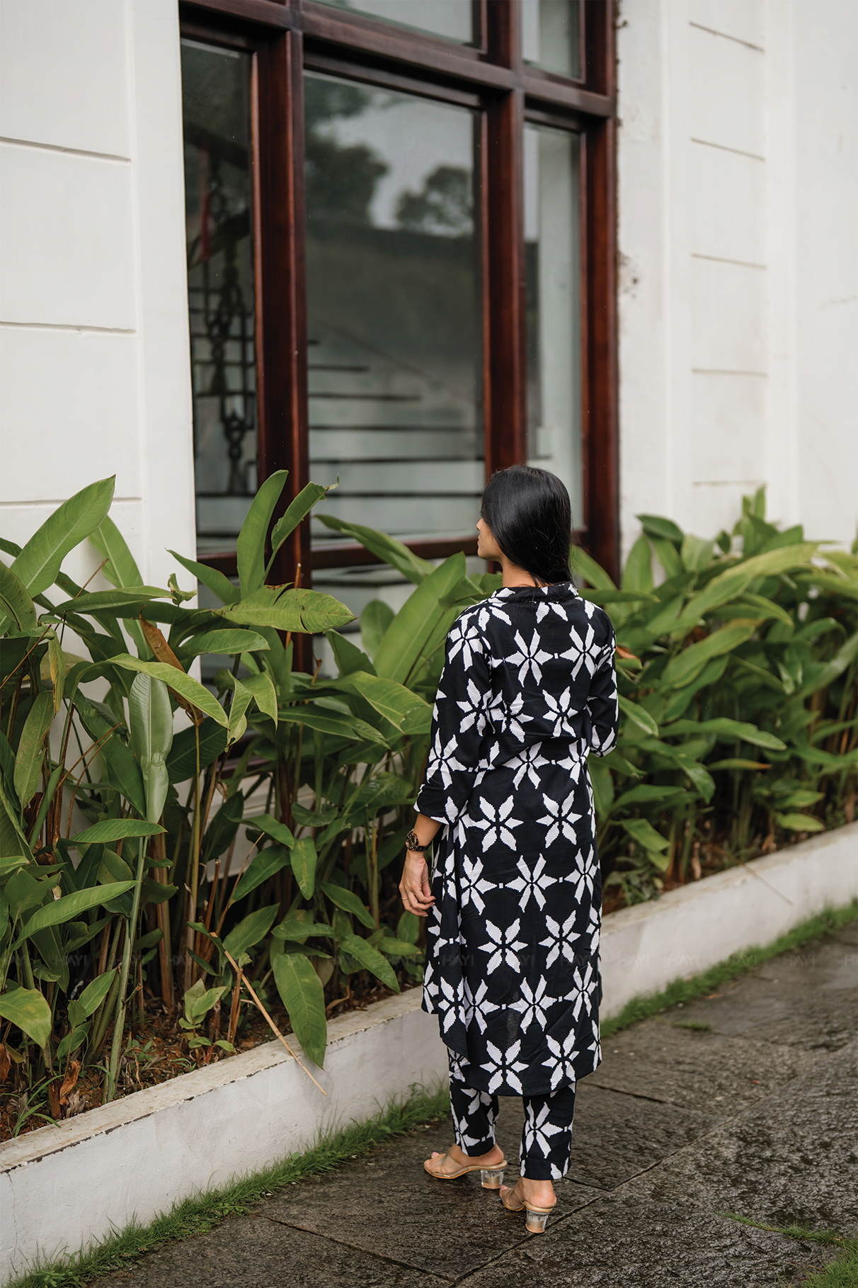 Charcoal Charm Black Cotton Flex Co-ord with Shirt Collar & Elbow sleeves