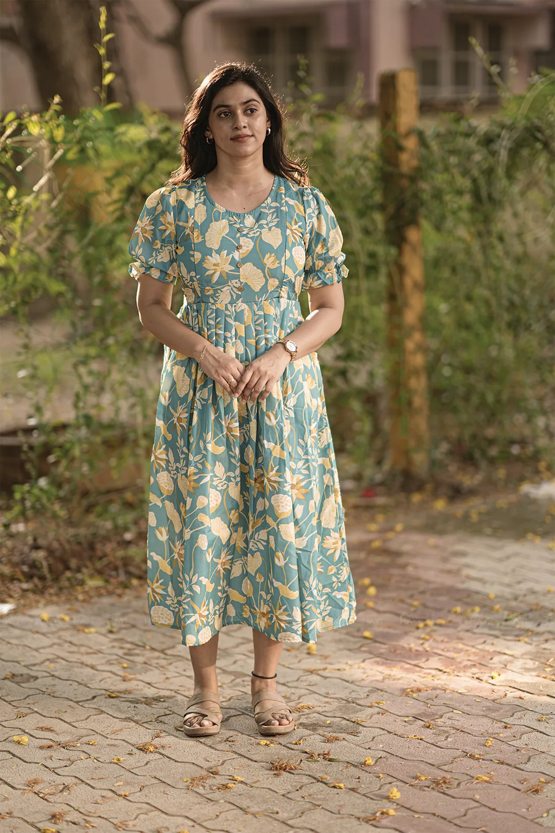 Freshflora Blue Printed Maternity and Feeding Maxi Wear