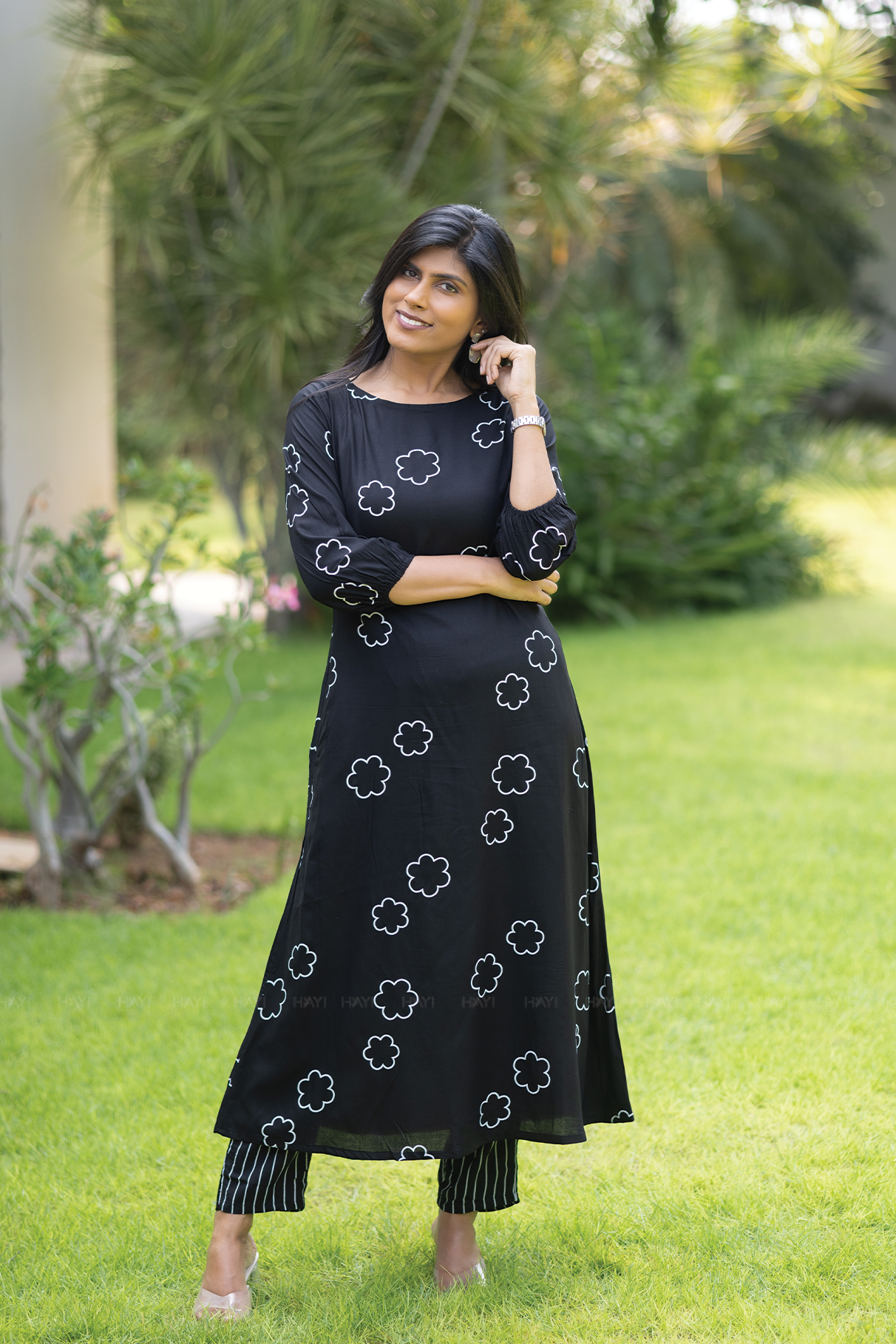 Lunar Whisper Black Co-ord with Boat neck & 3/4th sleeves