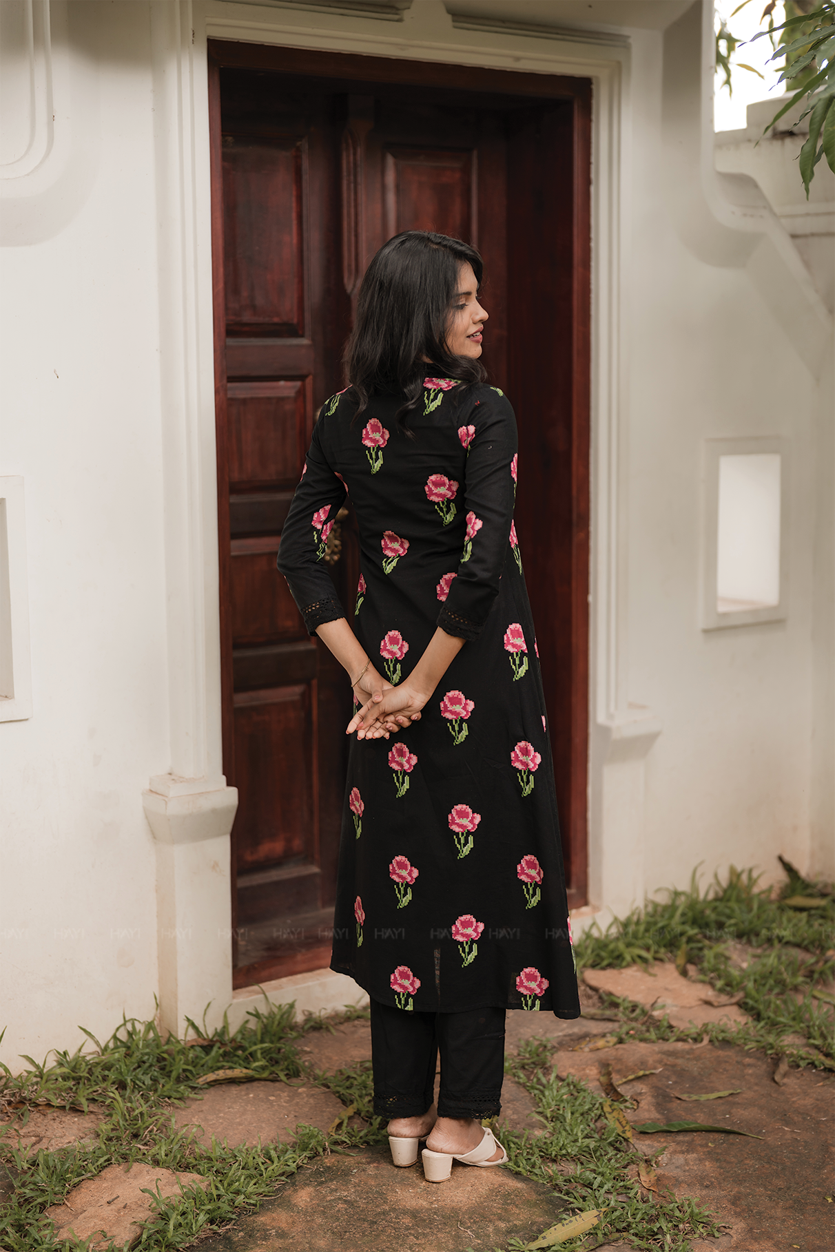 Elaris Pixel Lune Black Cotton Flex Co-ord Set with Elegant Finish