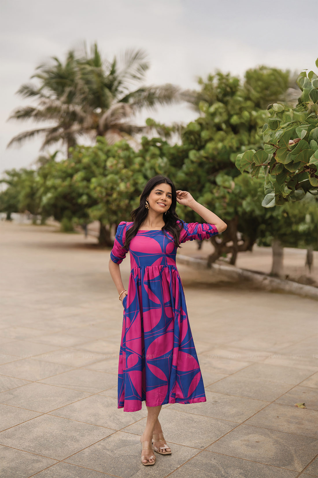 Majestic Blue with Royal Maze printed Viscose Dress