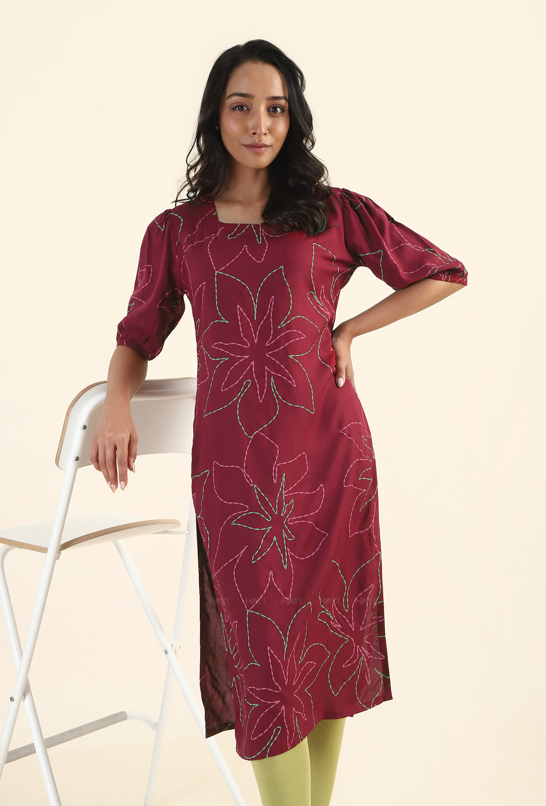 Crimson Maroon Garden Viscose Printed Kurta