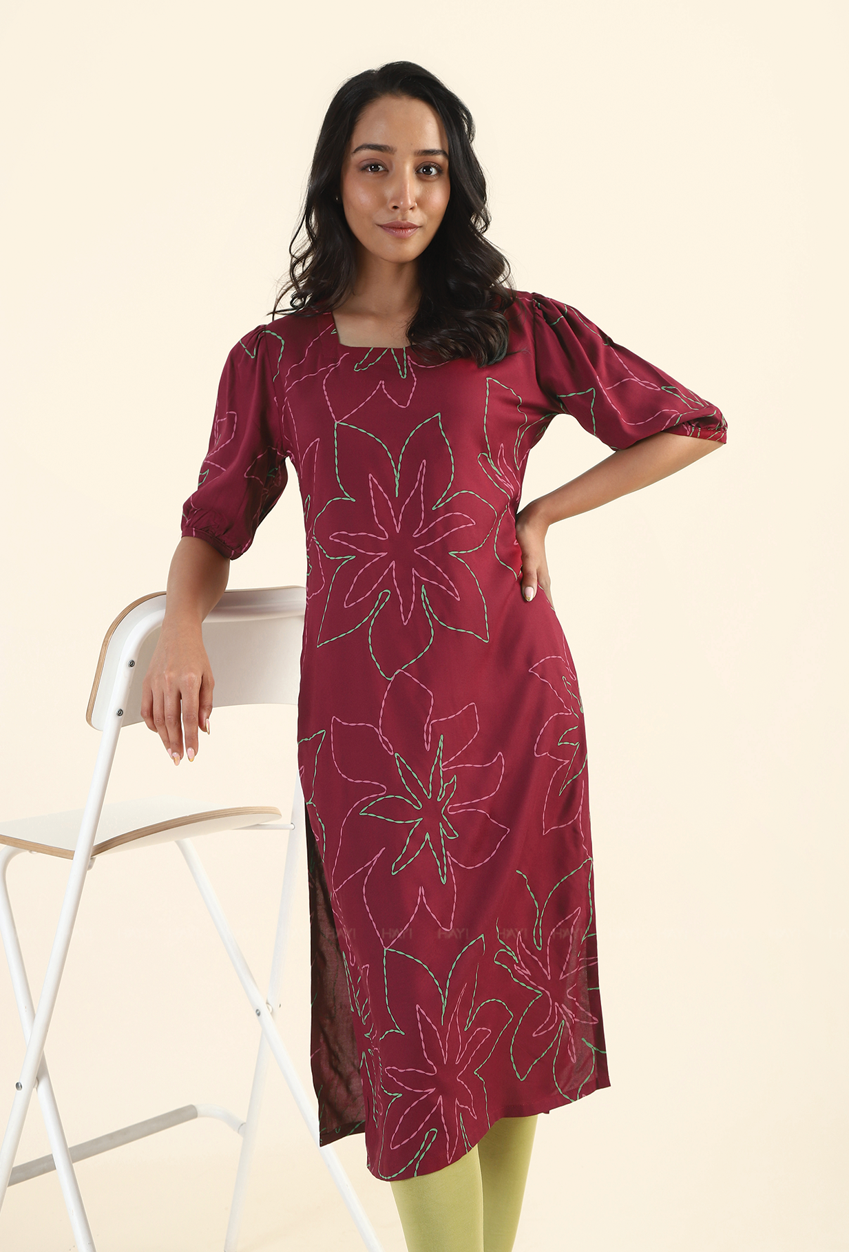 Crimson Maroon Garden Viscose Printed Kurta