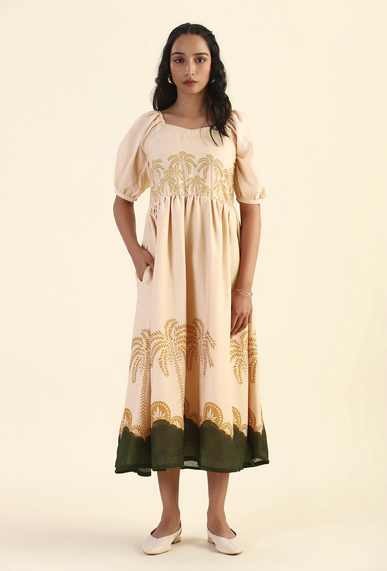 Mystic Woodland Beige Cambric Blend Dress