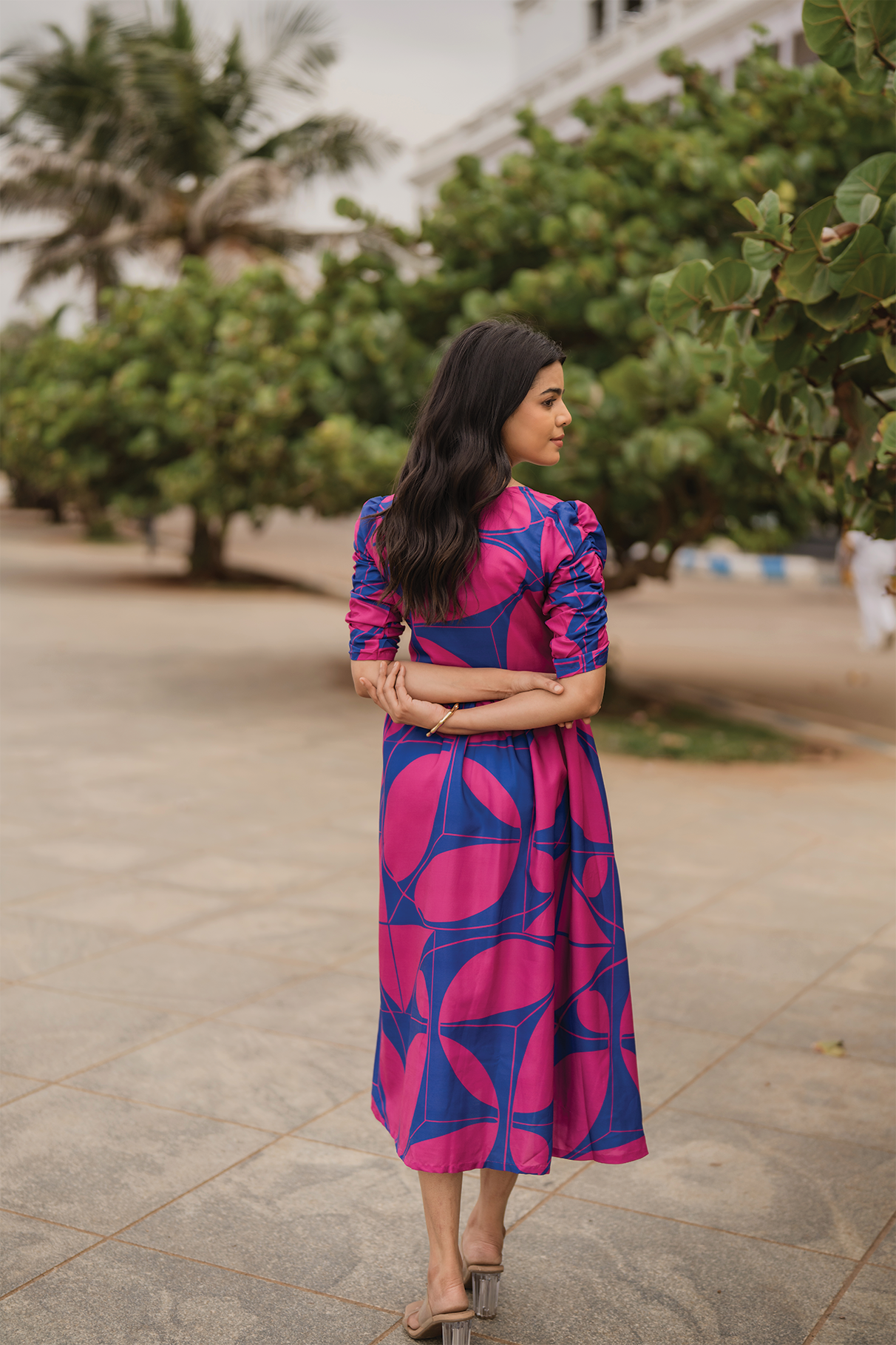 Majestic Blue with Royal Maze printed Viscose Dress