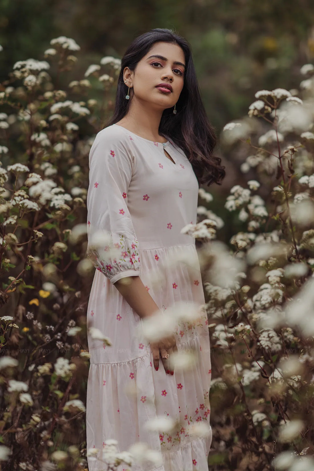 Rosebud Lil Beige Viscose with Boat Neck & Sleeve with cuff