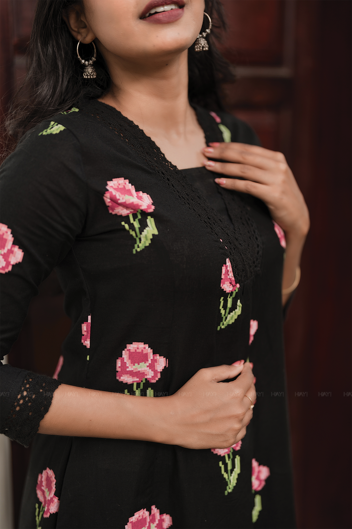 Elaris Pixel Lune Black Cotton Flex Co-ord Set with Elegant Finish