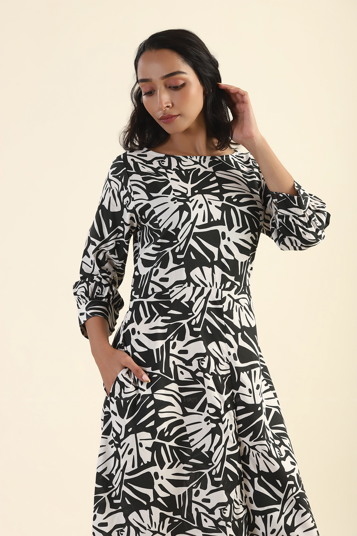 Pale White Viscose Printed Dress