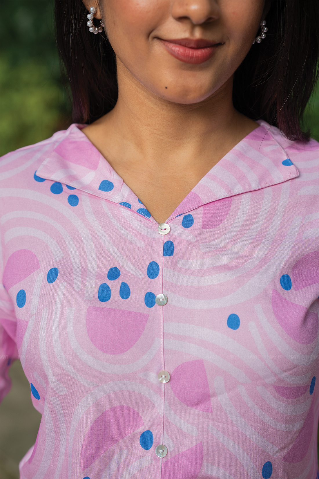 BreezeLine Pink Viscose Kurta with V-Flap Collar Neck & 3/4 Sleeves