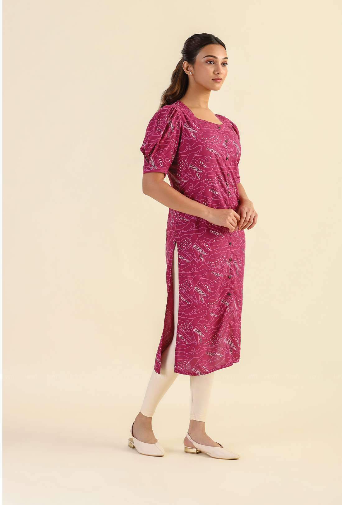 Maroon Dusky Abstract Printed Viscose Kurta