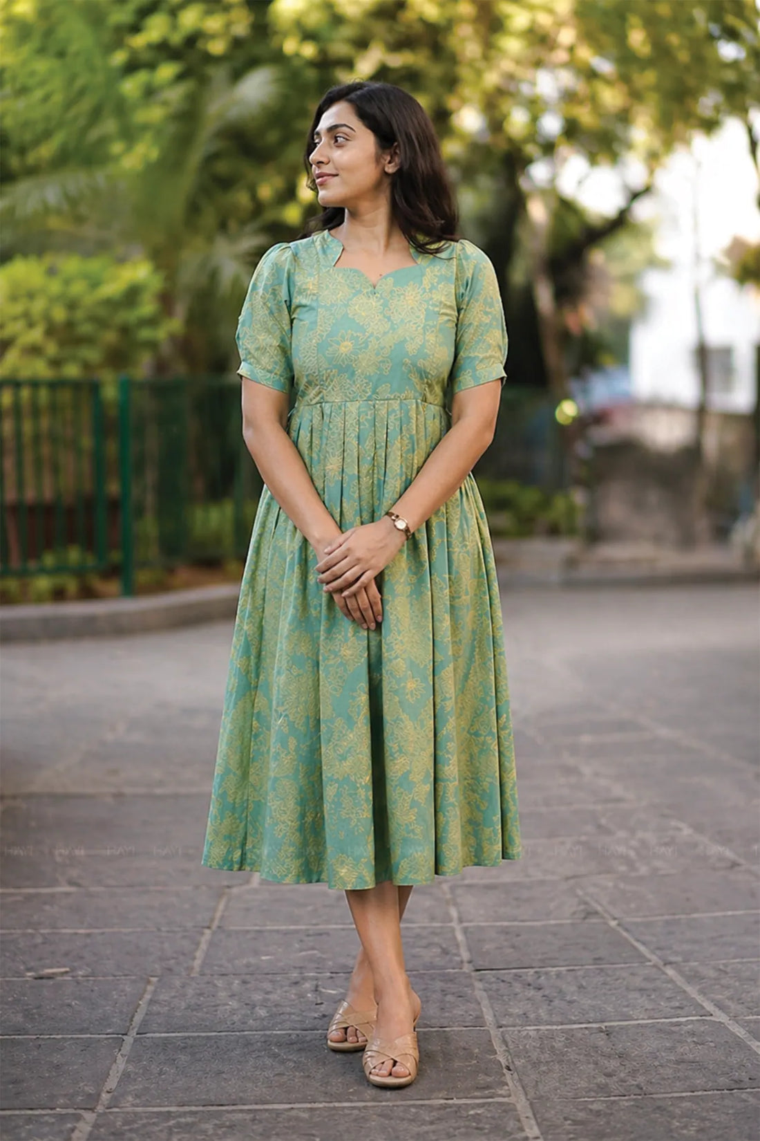 Soft Sage Charm Green Printed Maternity and Feeding Maxi Outfit