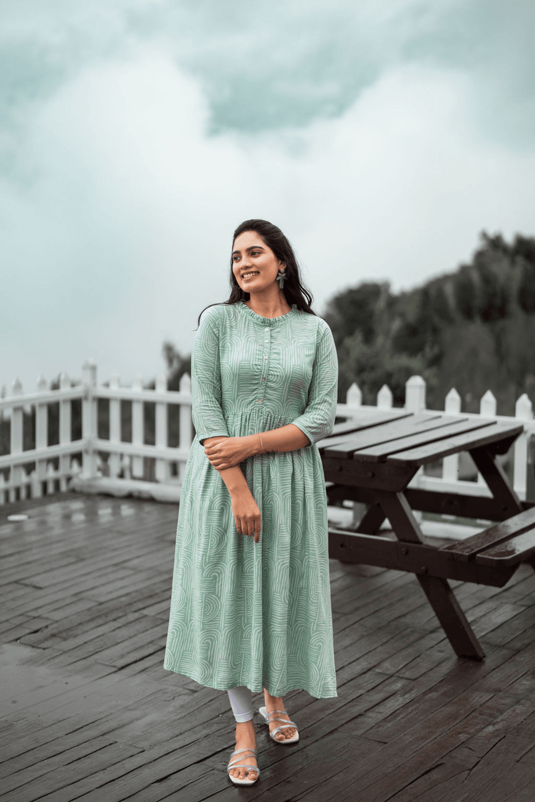 Delightful Arcs Pista Printed Maternity wear and feeding dress