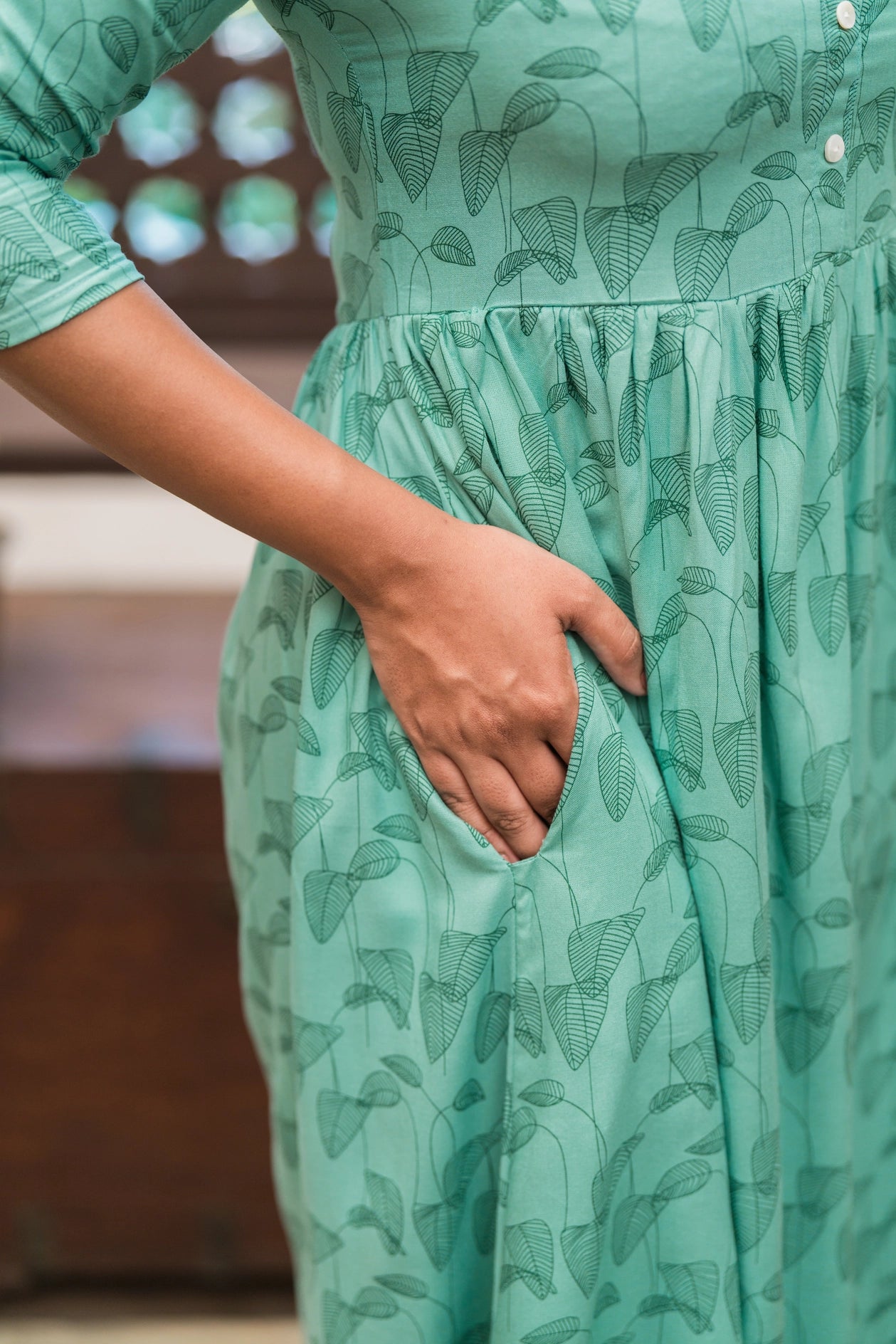 Green Willow Weave Viscose Printed Dress