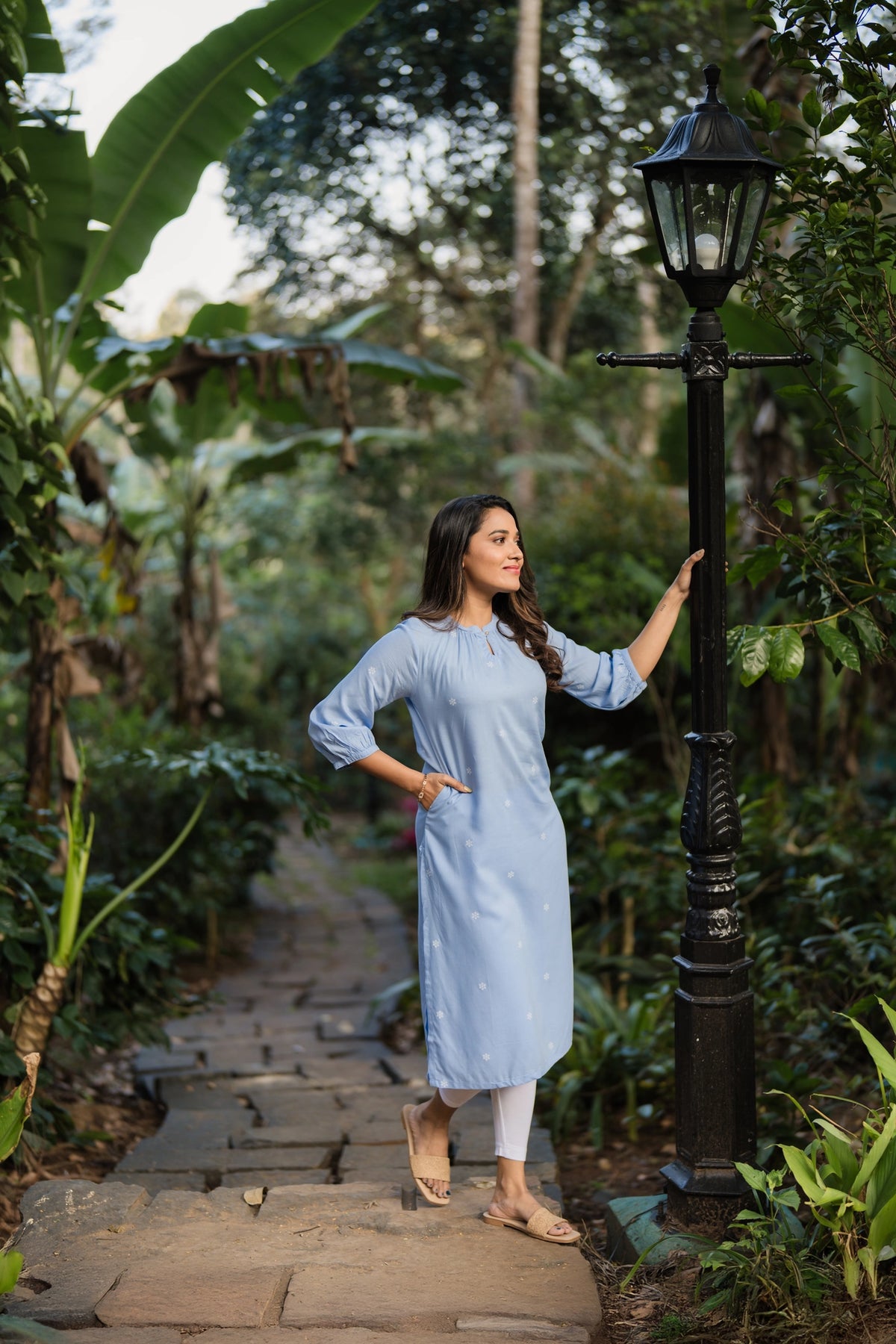 Pastel Blue Snowflakes Viscose Printed Kurta