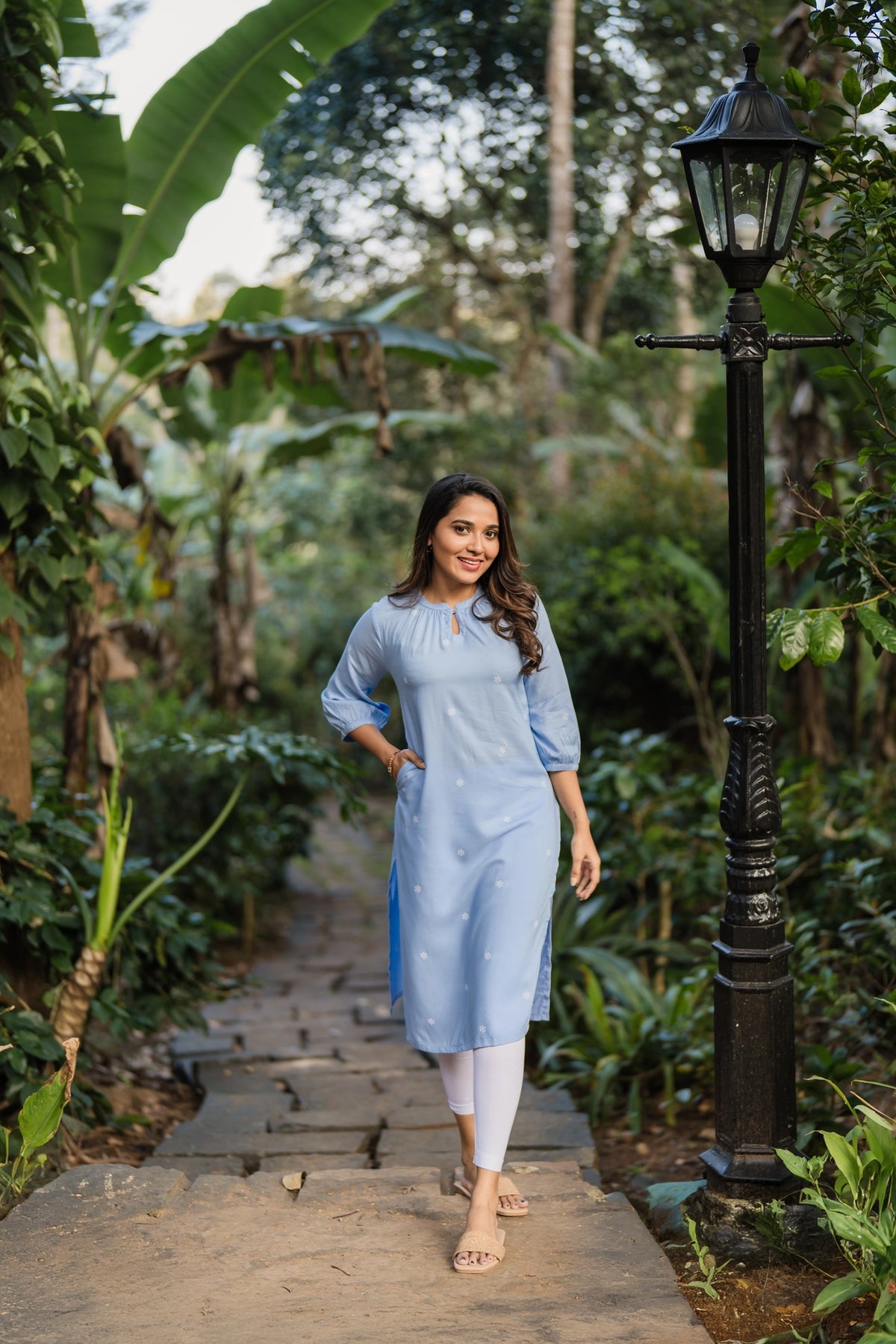Pastel Blue Snowflakes Viscose Printed Kurta