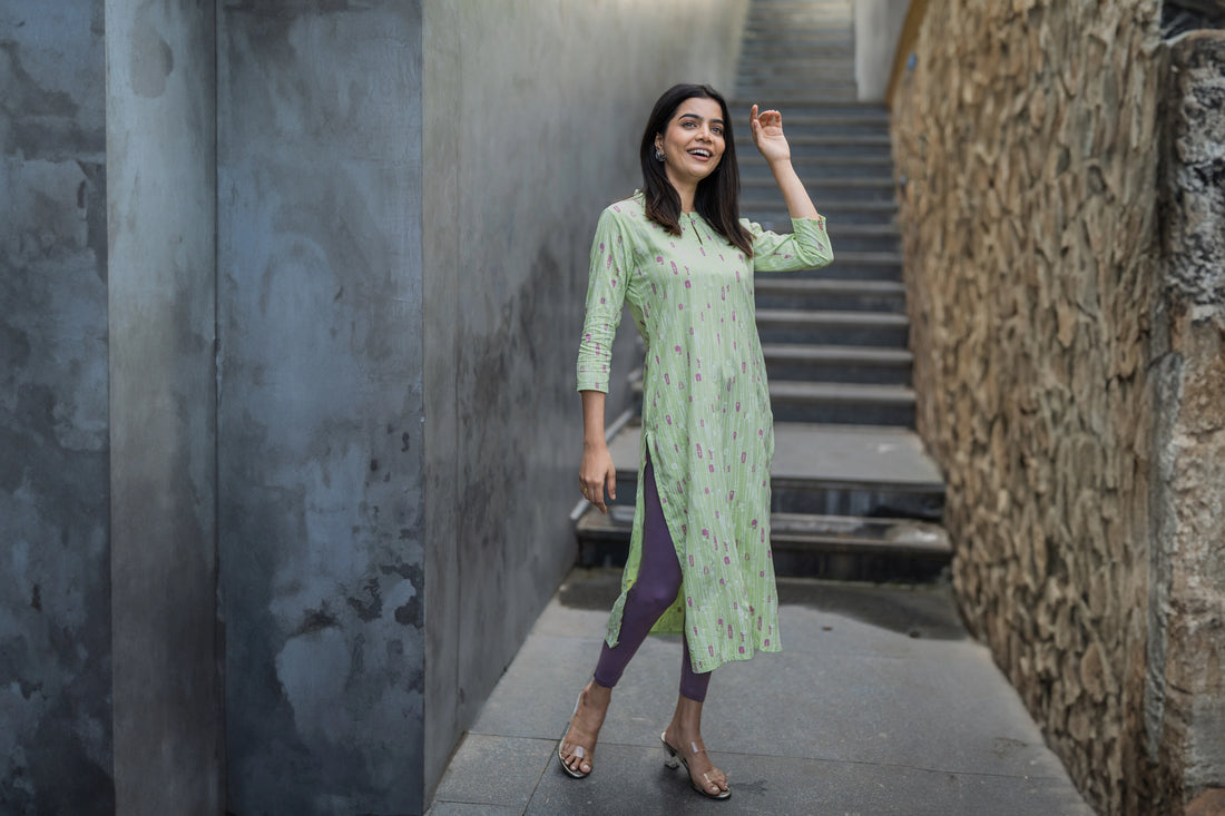 Minimal Lime Splash Viscose Printed Kurta