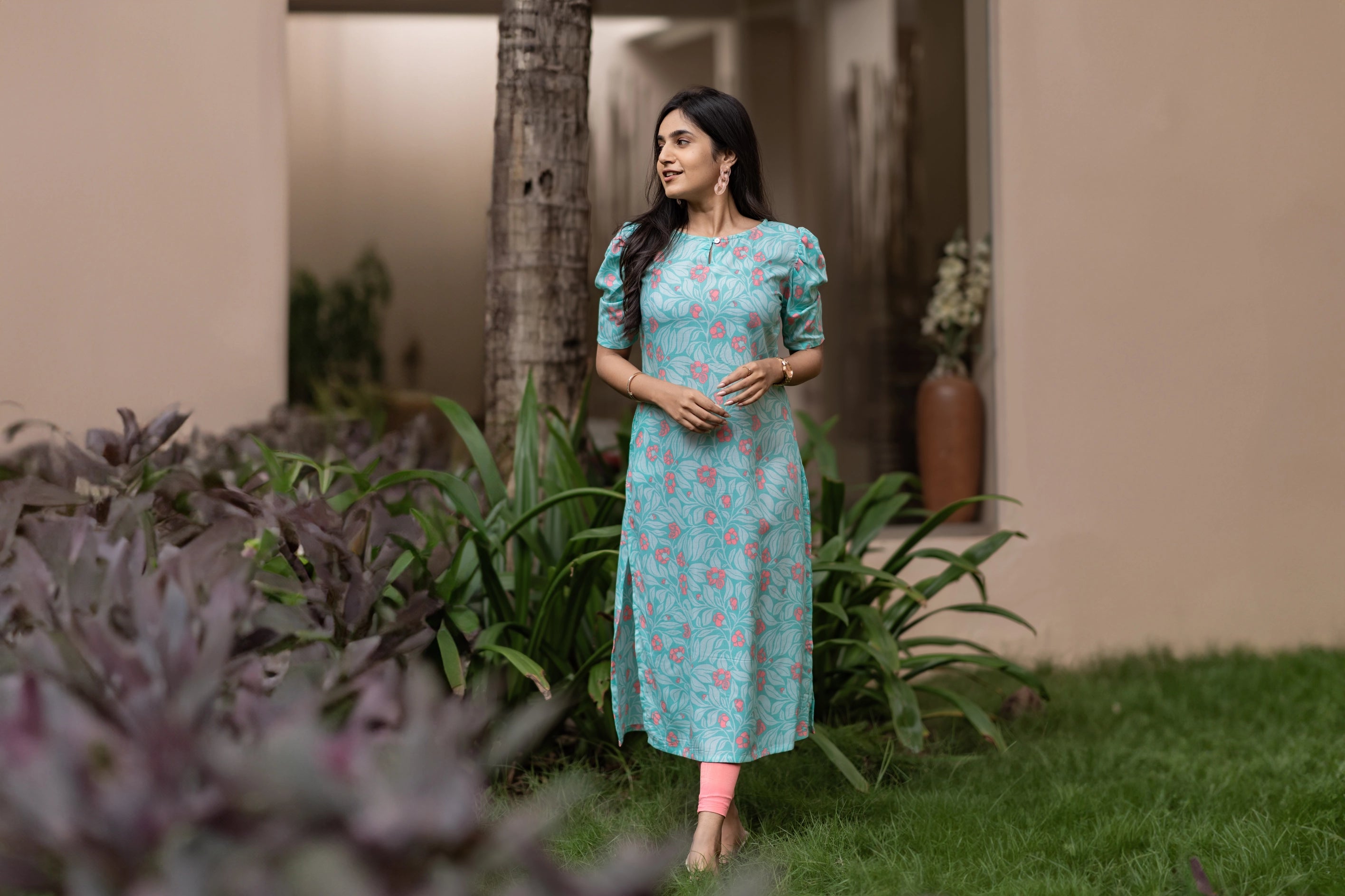 Subtle Blue Outblooms Viscose Printed Kurta