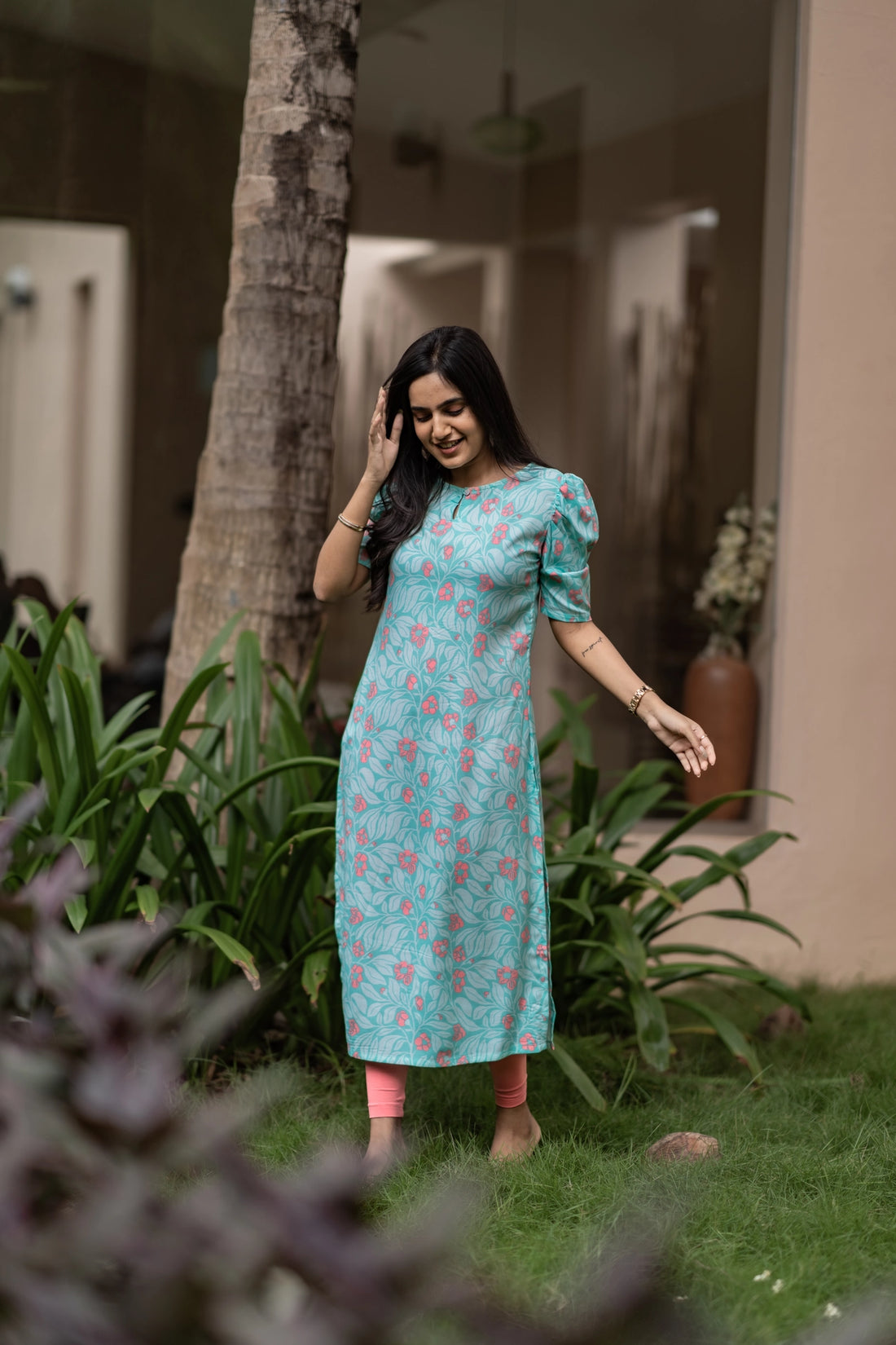 Subtle Blue Outblooms Viscose Printed Kurta