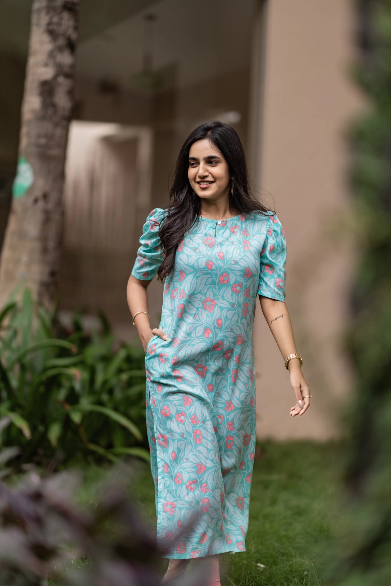 Subtle Blue Outblooms Viscose Printed Kurta