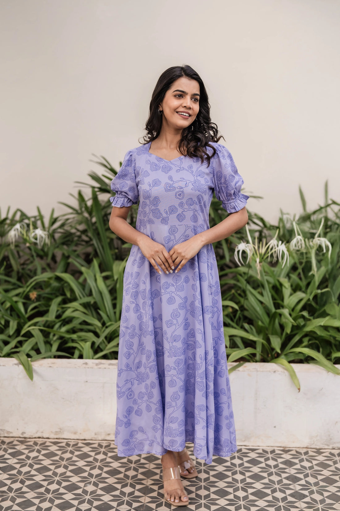 Soft Lilac Viscose Printed Dress