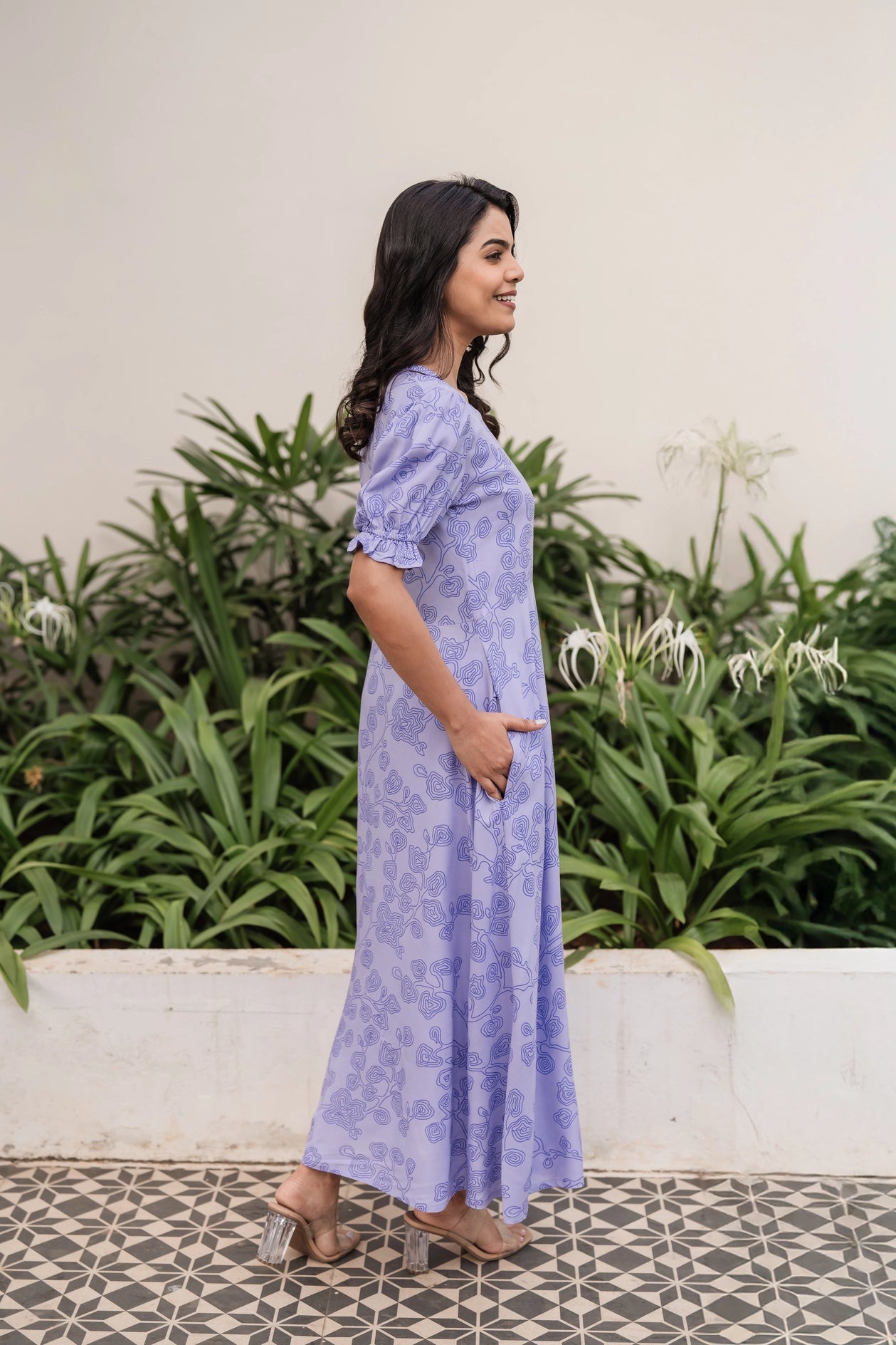 Soft Lilac Viscose Printed Dress