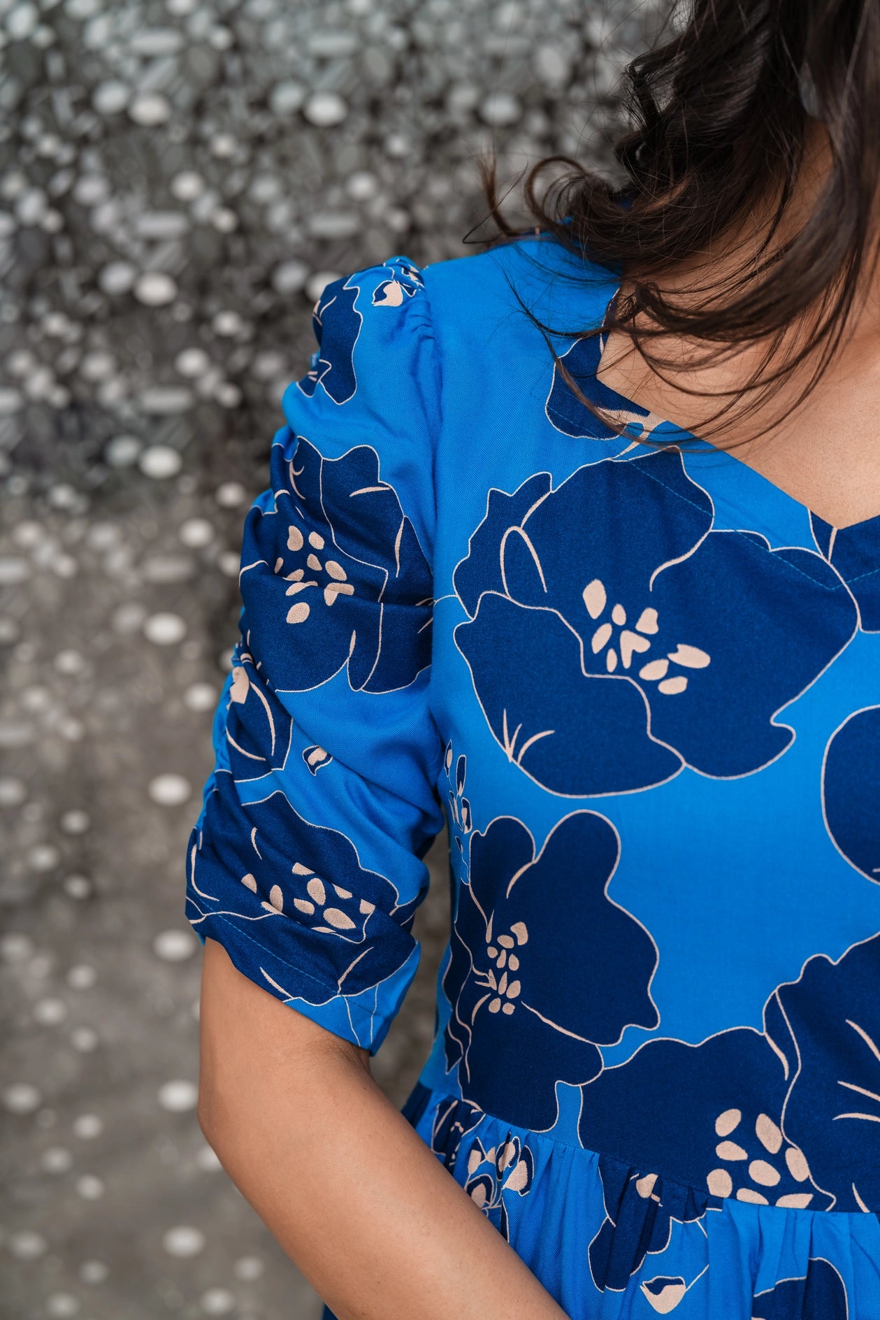 Royal Blue Vivid Blooms Viscose Printed Dress