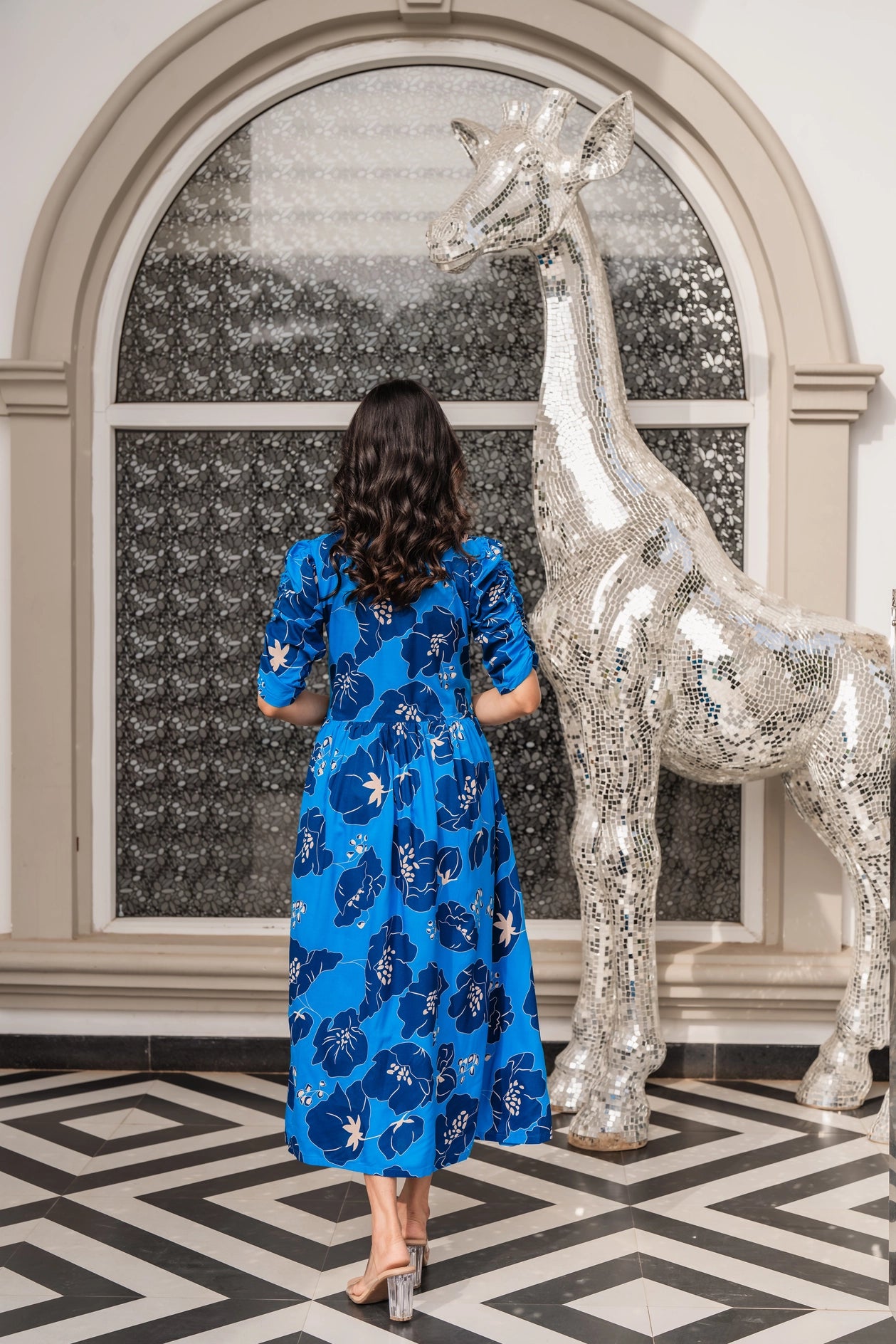 Royal Blue Vivid Blooms Viscose Printed Dress