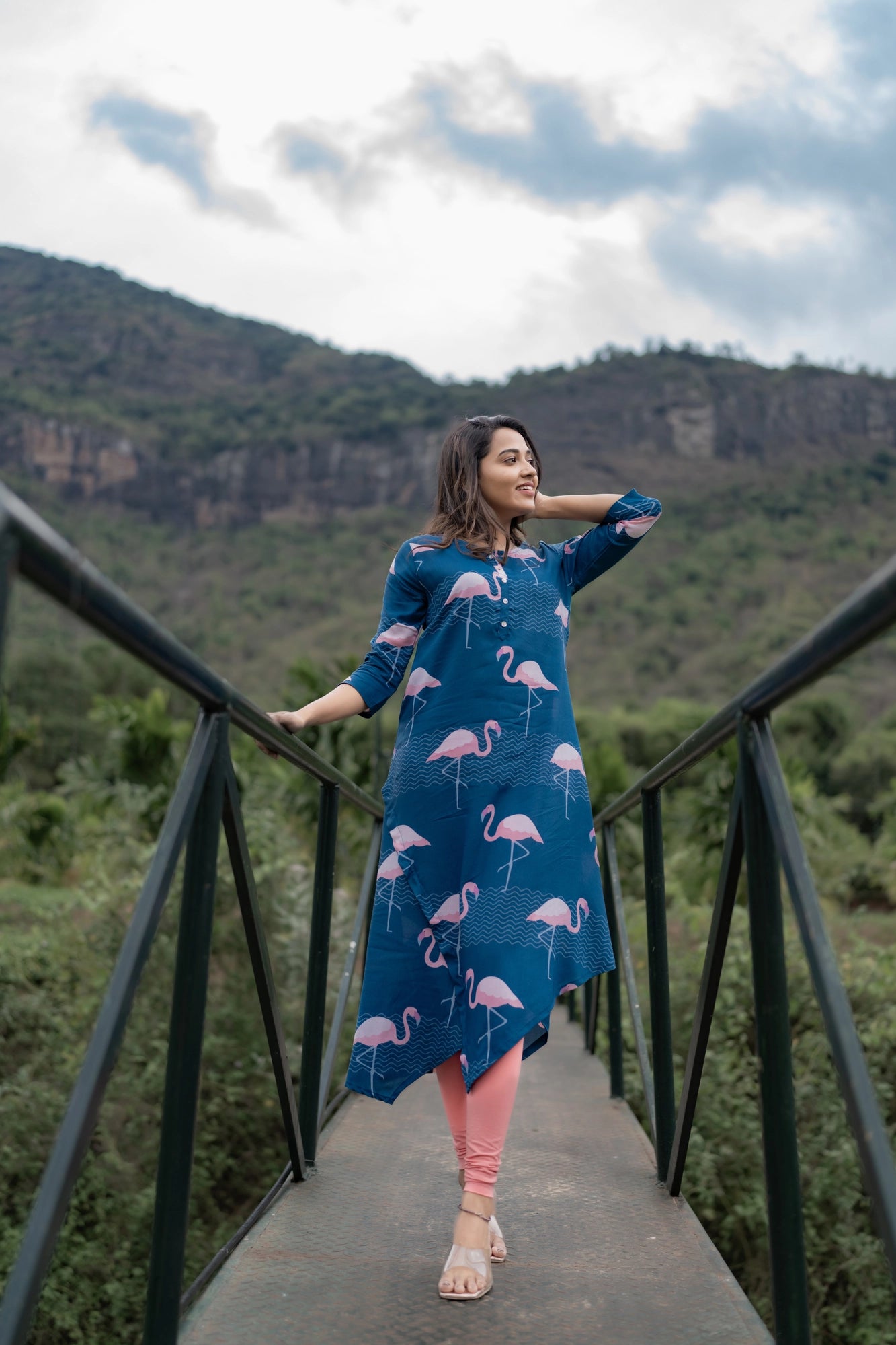 Blue Oh! Flamingo Viscose Printed Dress