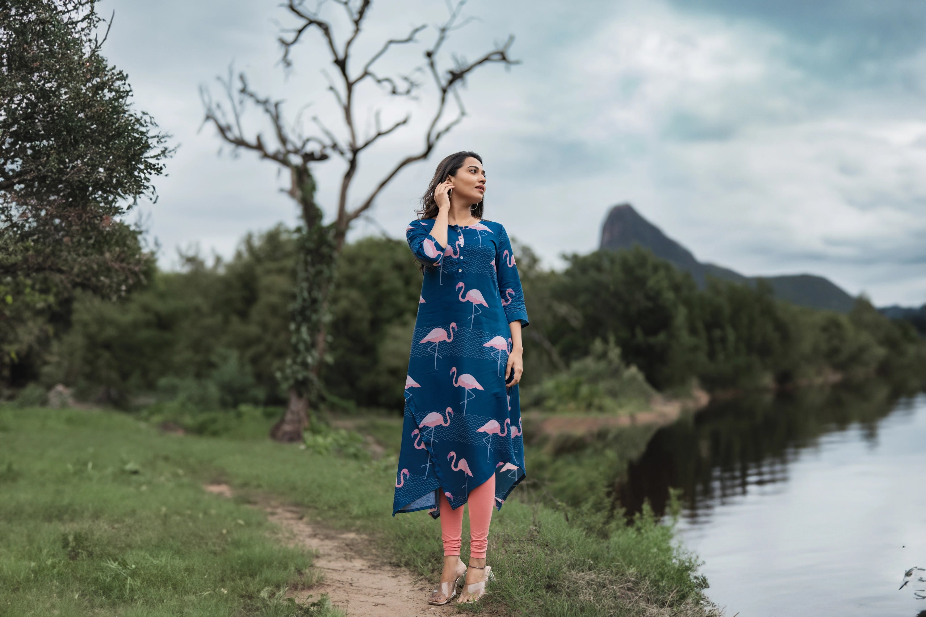 Blue Oh! Flamingo Viscose Printed Dress
