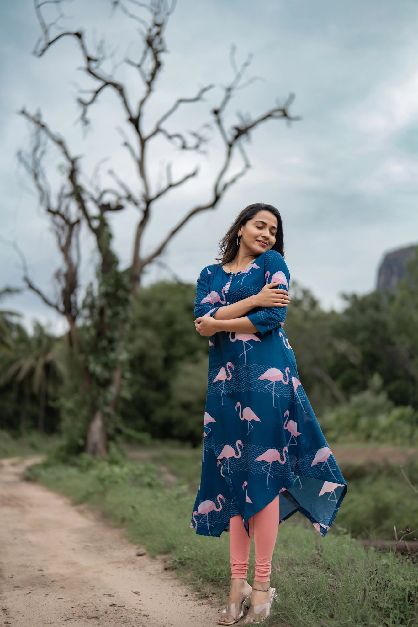 Blue Oh! Flamingo Viscose Printed Dress