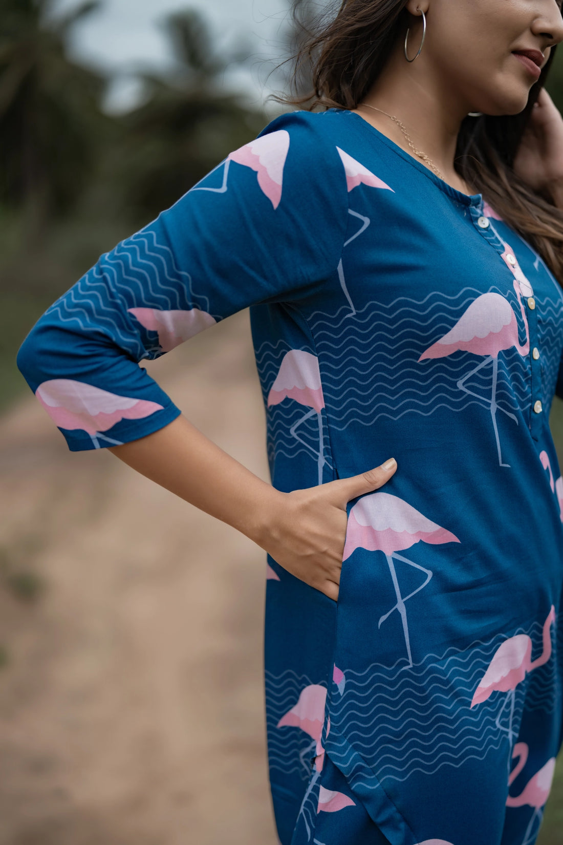 Blue Oh! Flamingo Viscose Printed Dress