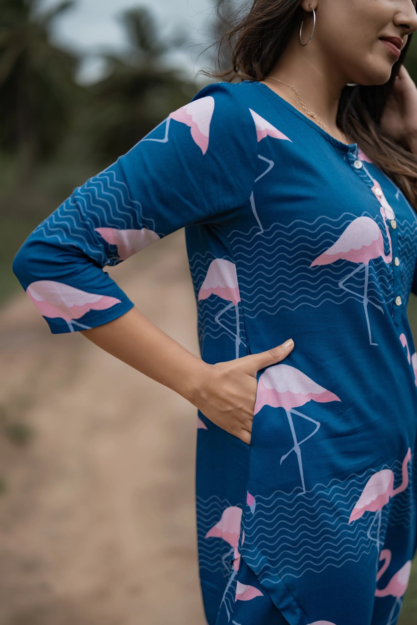 Blue Oh! Flamingo Viscose Printed Dress