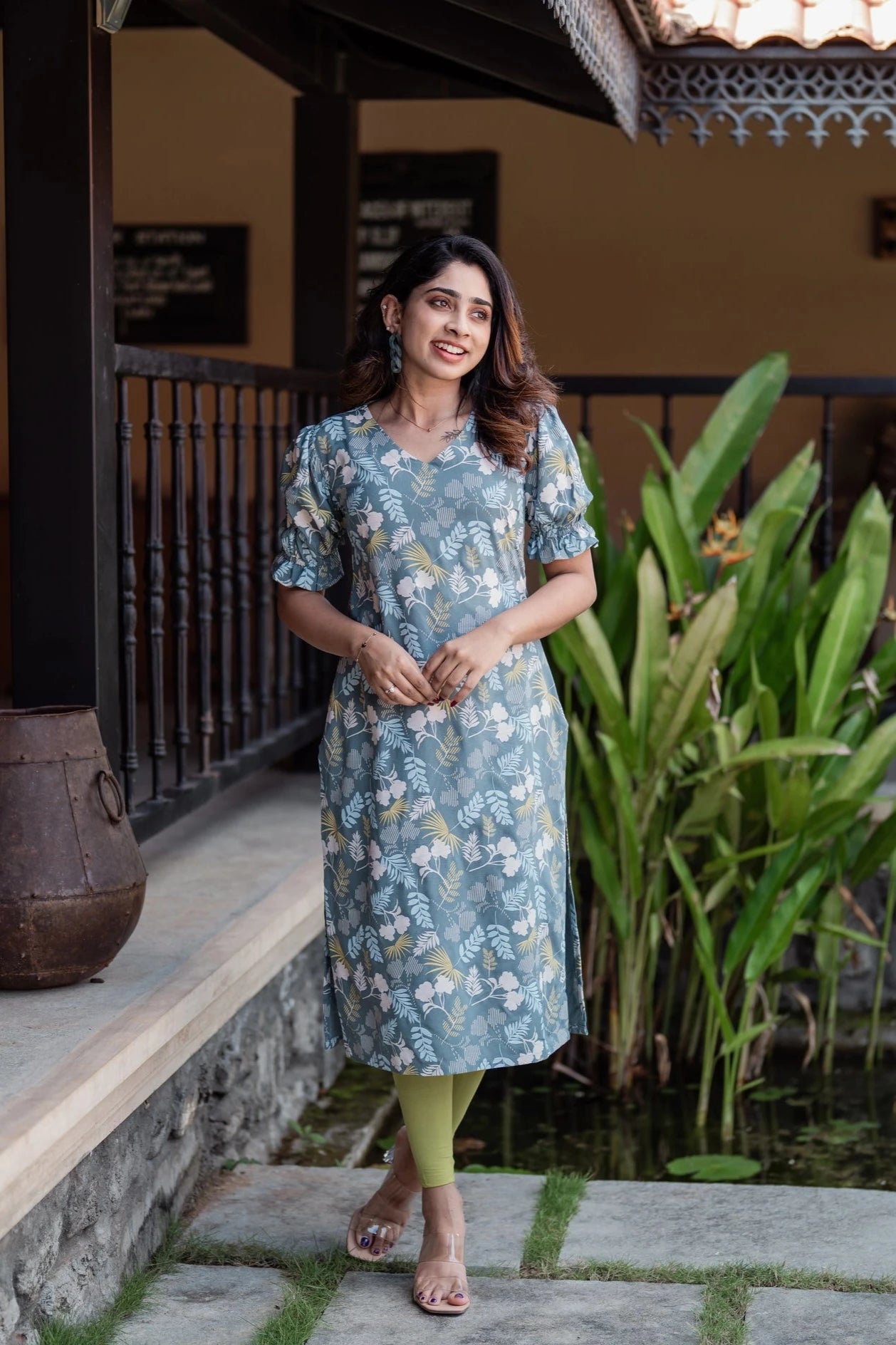 Blue Floral Story Viscose Printed Kurta
