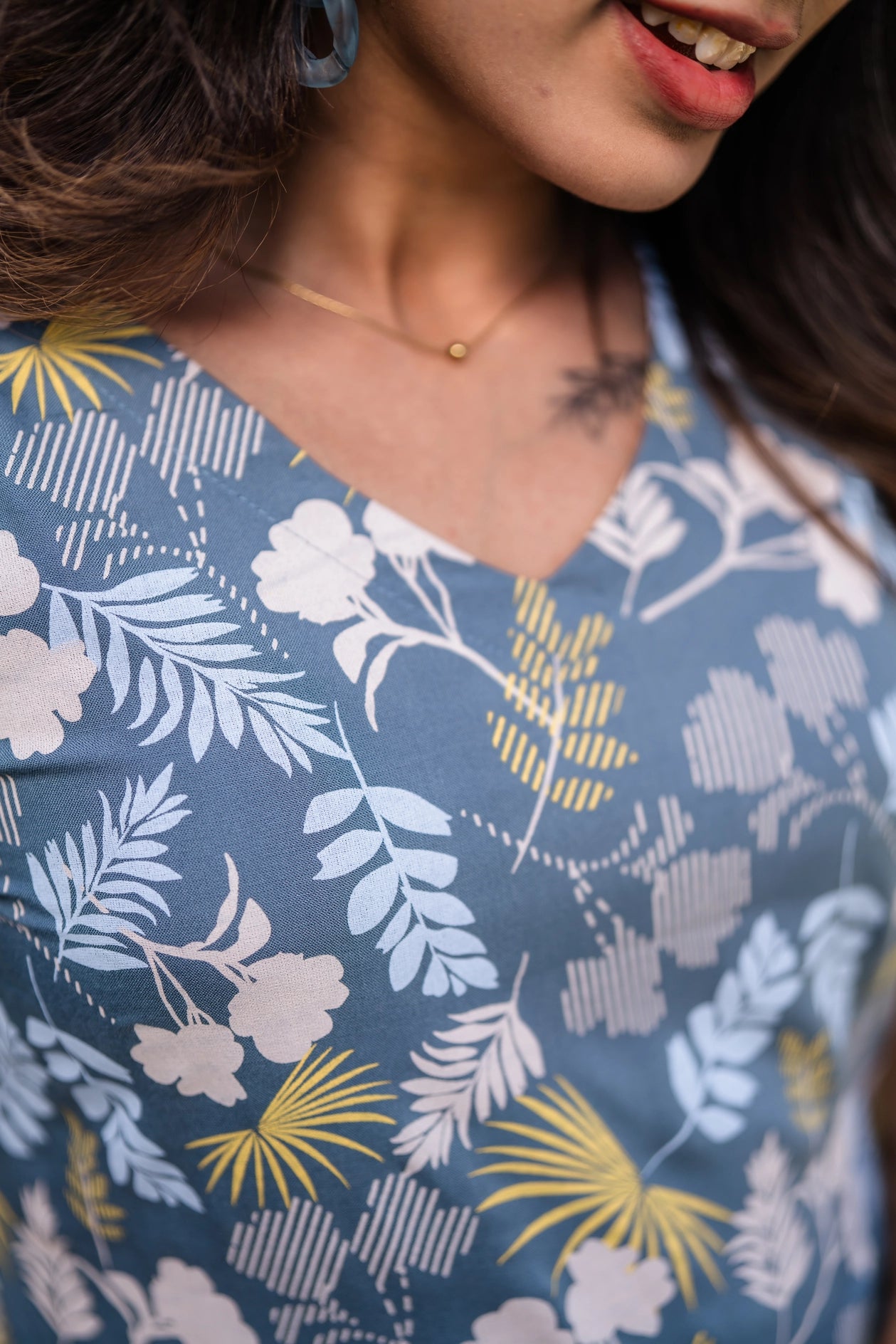 Blue Floral Story Viscose Printed Kurta