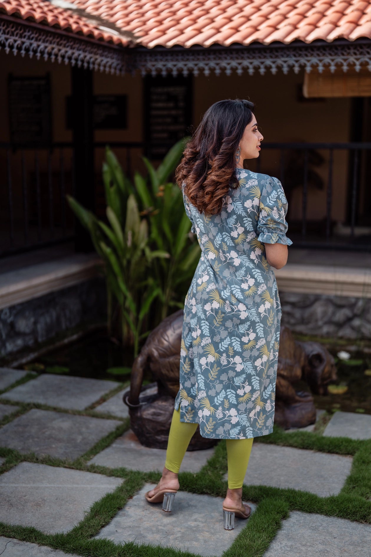 Blue Floral Story Viscose Printed Kurta