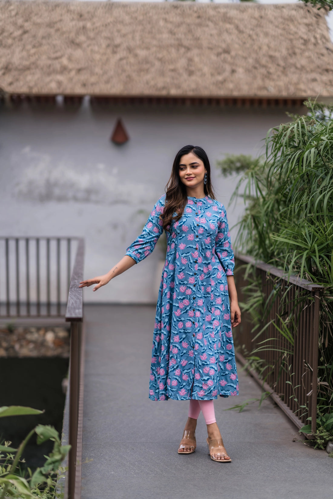 Floating Lilly Blue Printed Maternity wear and feeding dress