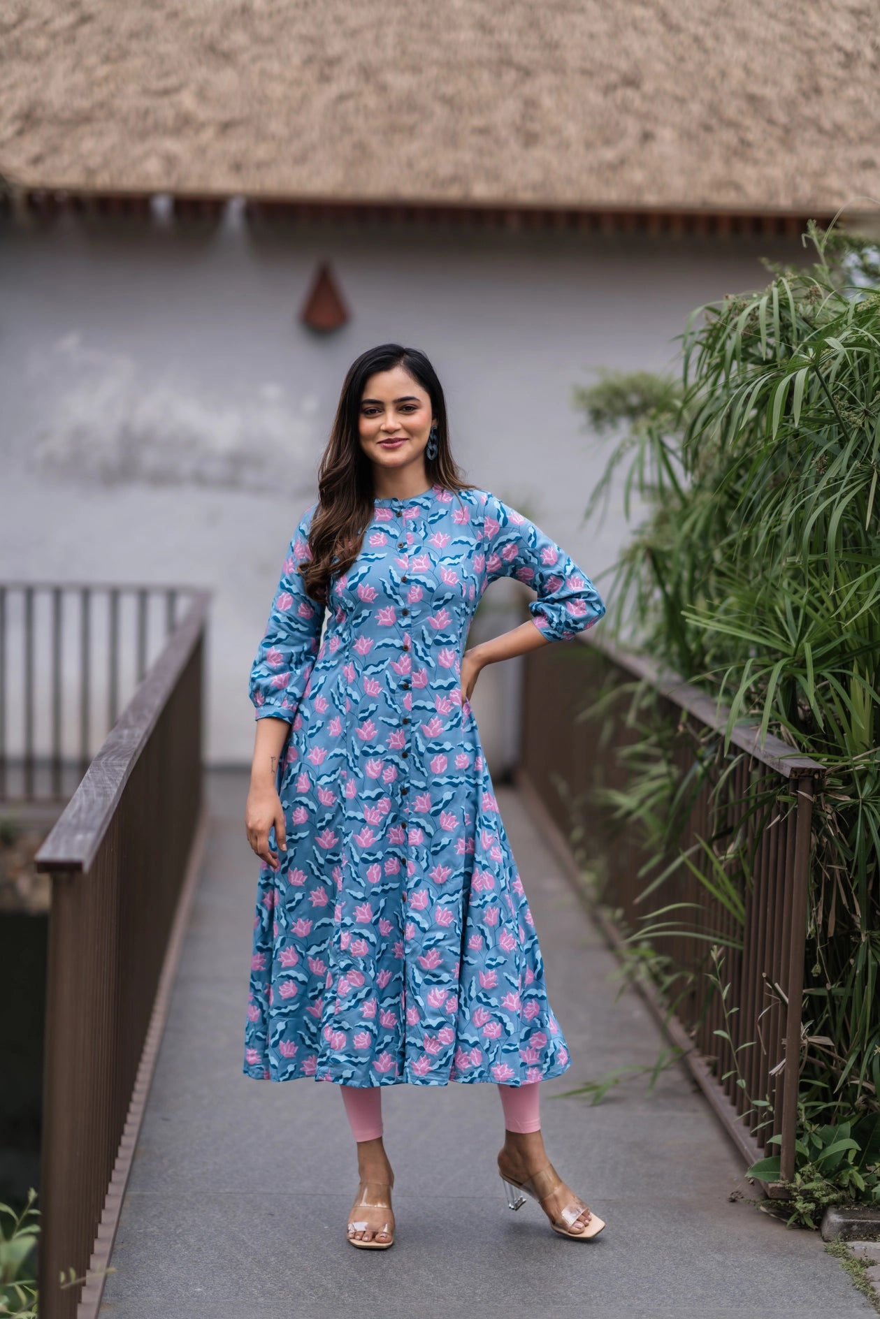 Floating Lilly Blue Printed Maternity wear and feeding dress