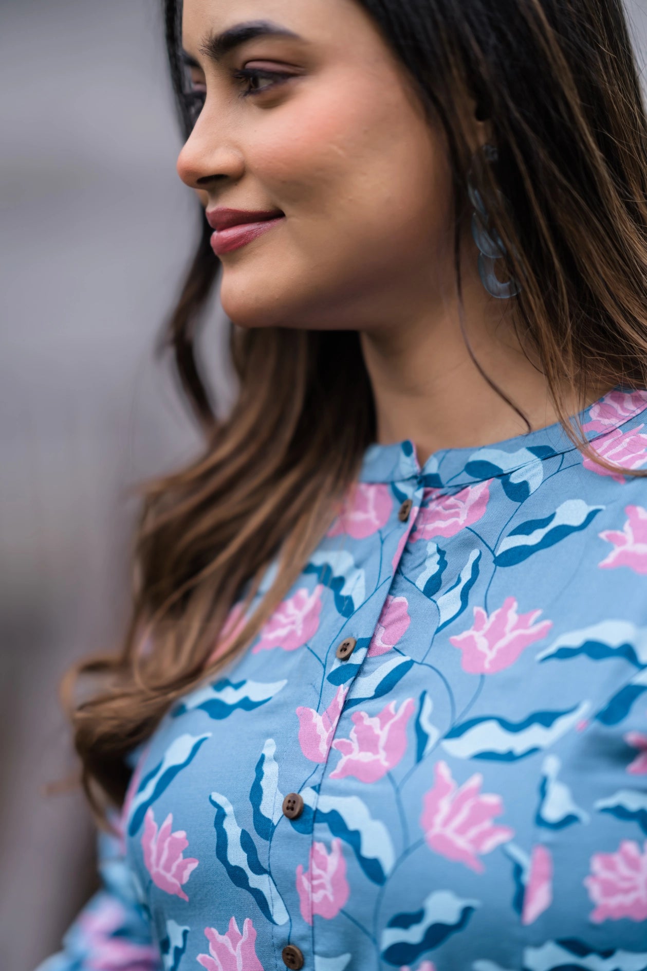 Floating Lilly Blue Printed Maternity wear and feeding dress