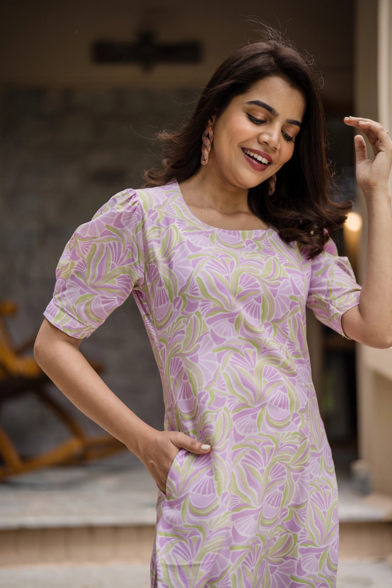 All Blooms Pink Viscose Printed Kurta