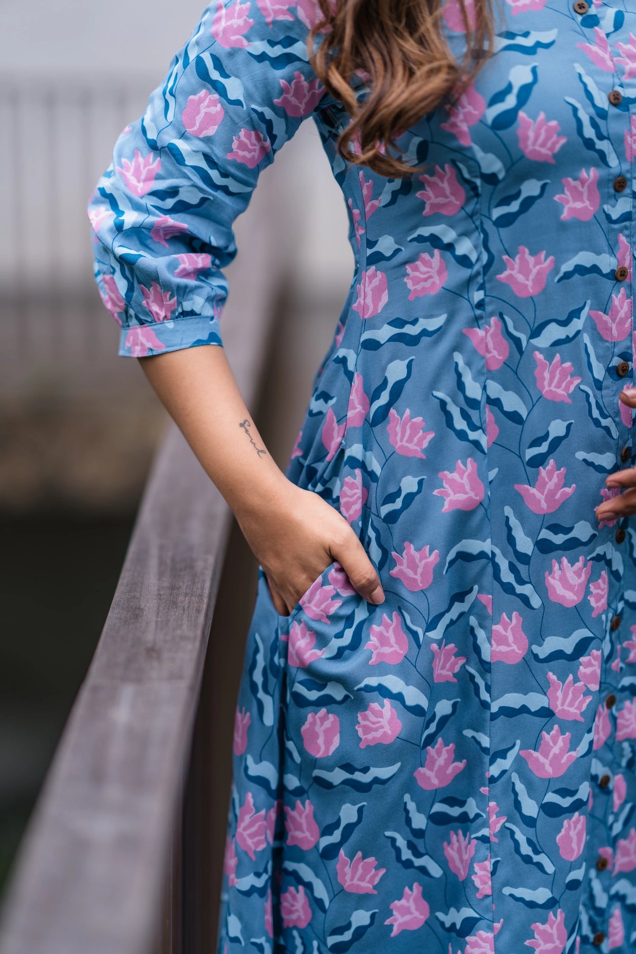 Floating Lilly Blue Printed Maternity wear and feeding dress