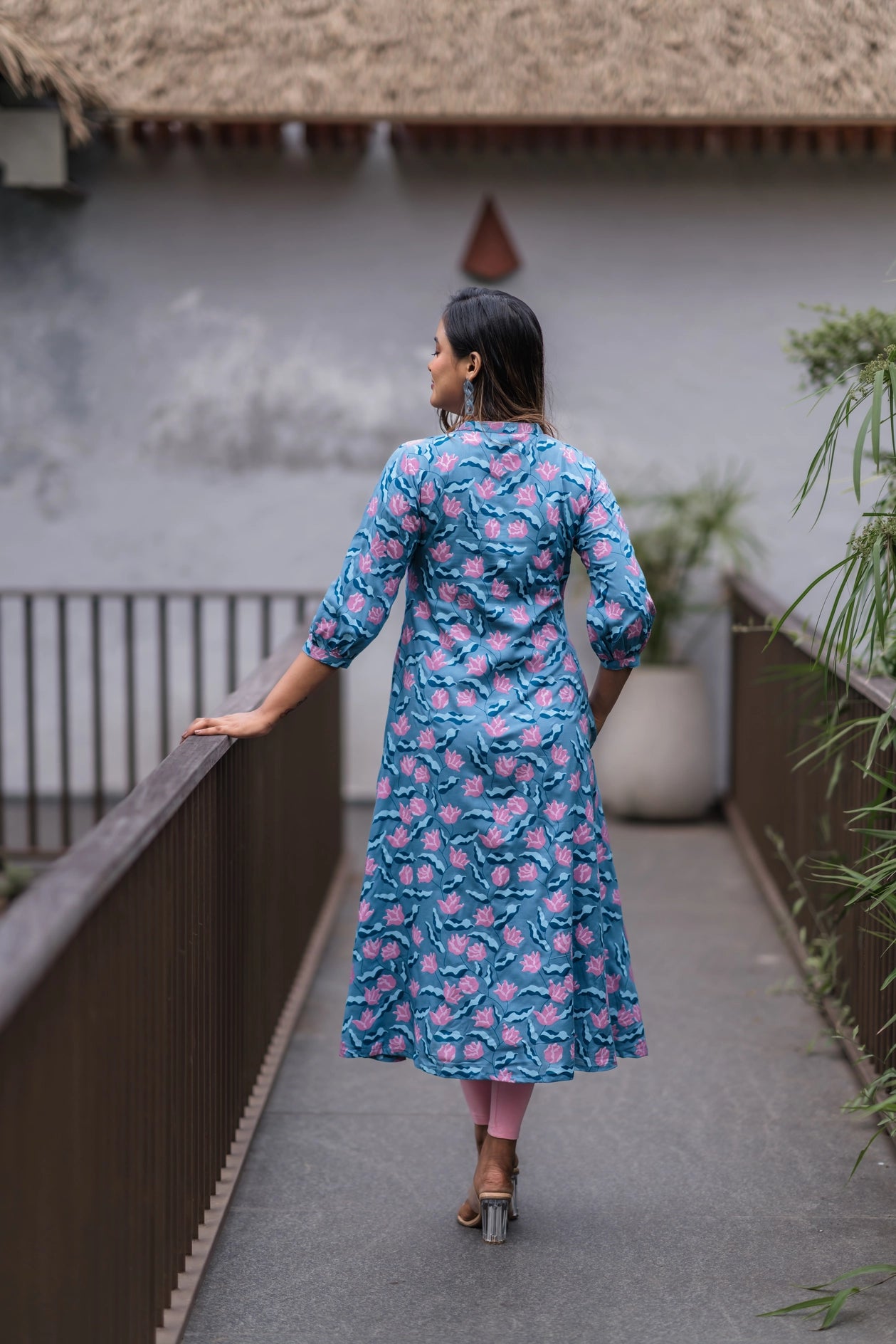 Floating Lilly Blue Printed Maternity wear and feeding dress