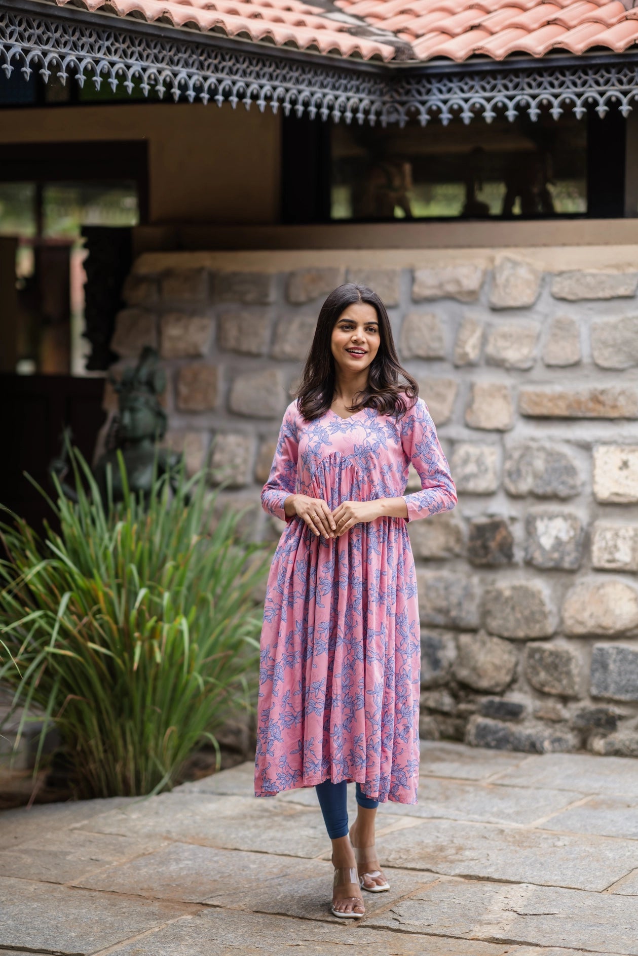 Frolic Pinks Viscose Printed Dress