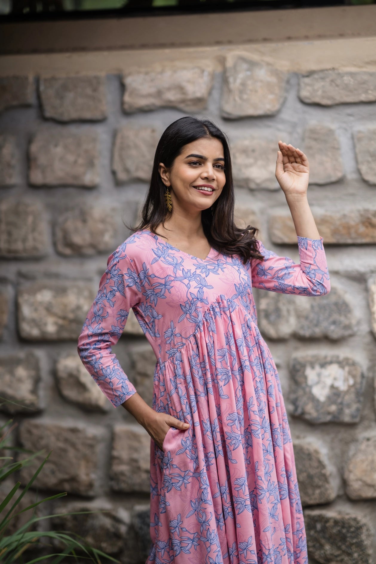 Frolic Pinks Viscose Printed Dress