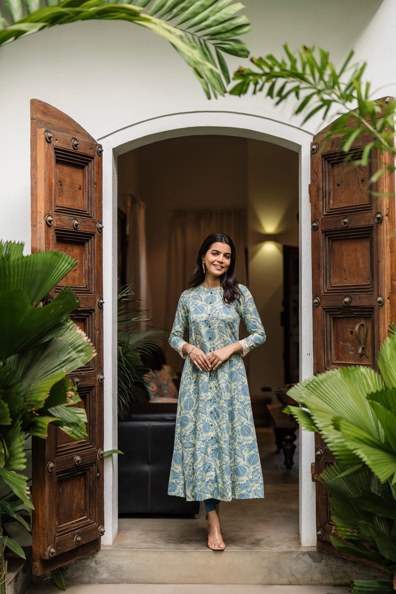 Pastel Green Timeless Pomo Viscose Printed A-line Dress