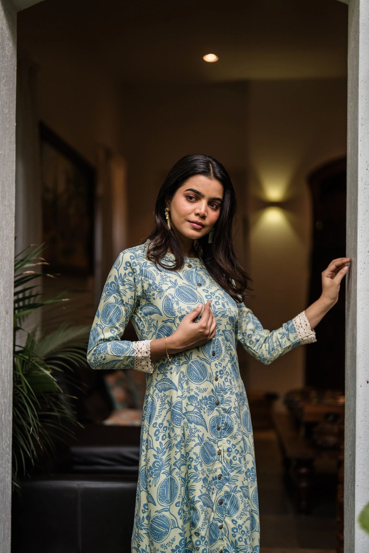 Pastel Green Timeless Pomo Viscose Printed A-line Dress