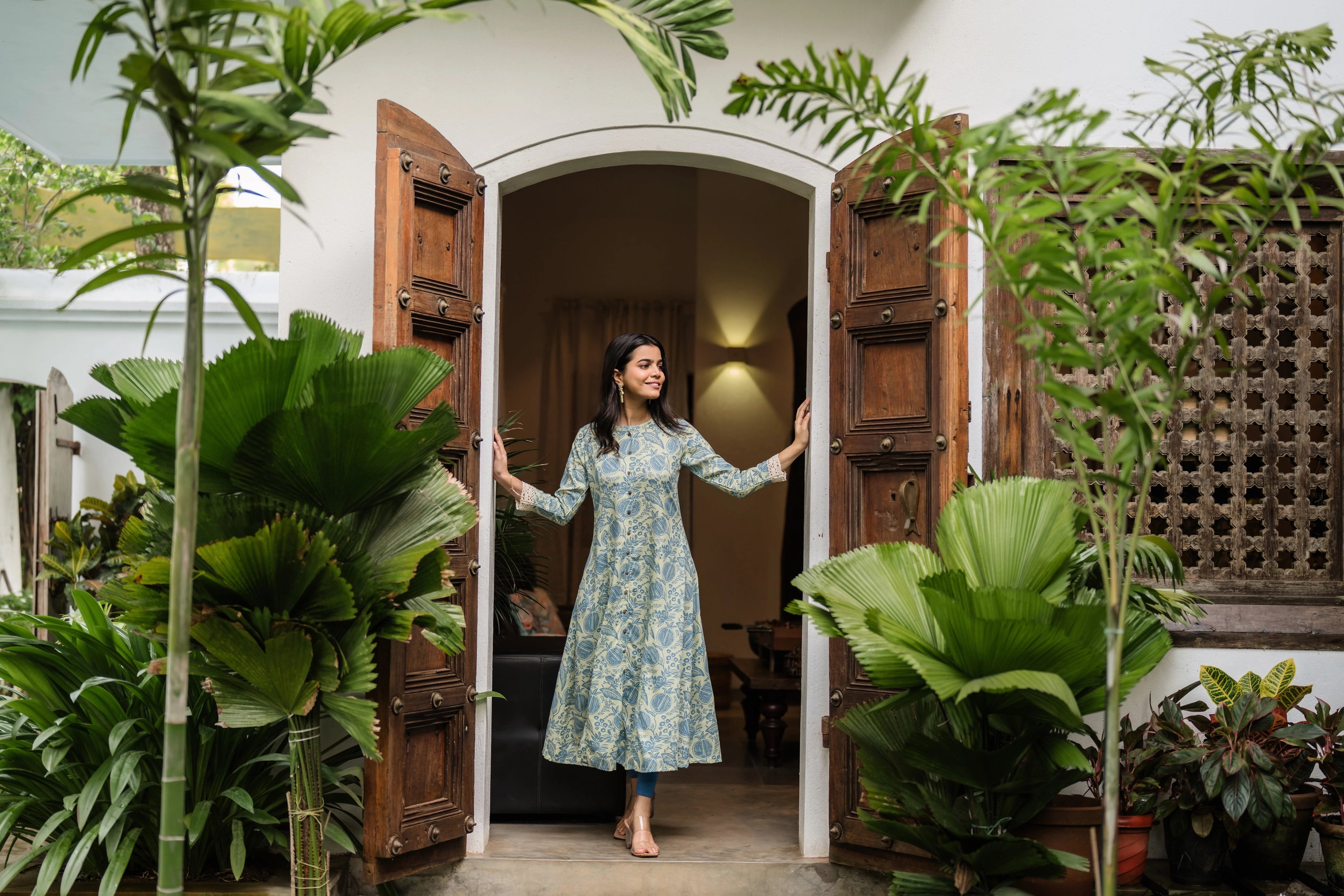 Pastel Green Timeless Pomo Viscose Printed A-line Dress