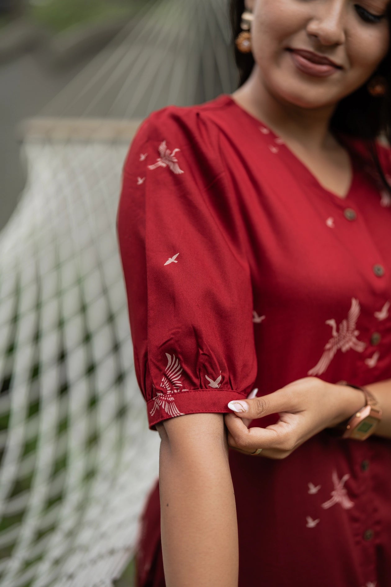 Happy Humming Red Printed Maternity wear and feeding dress