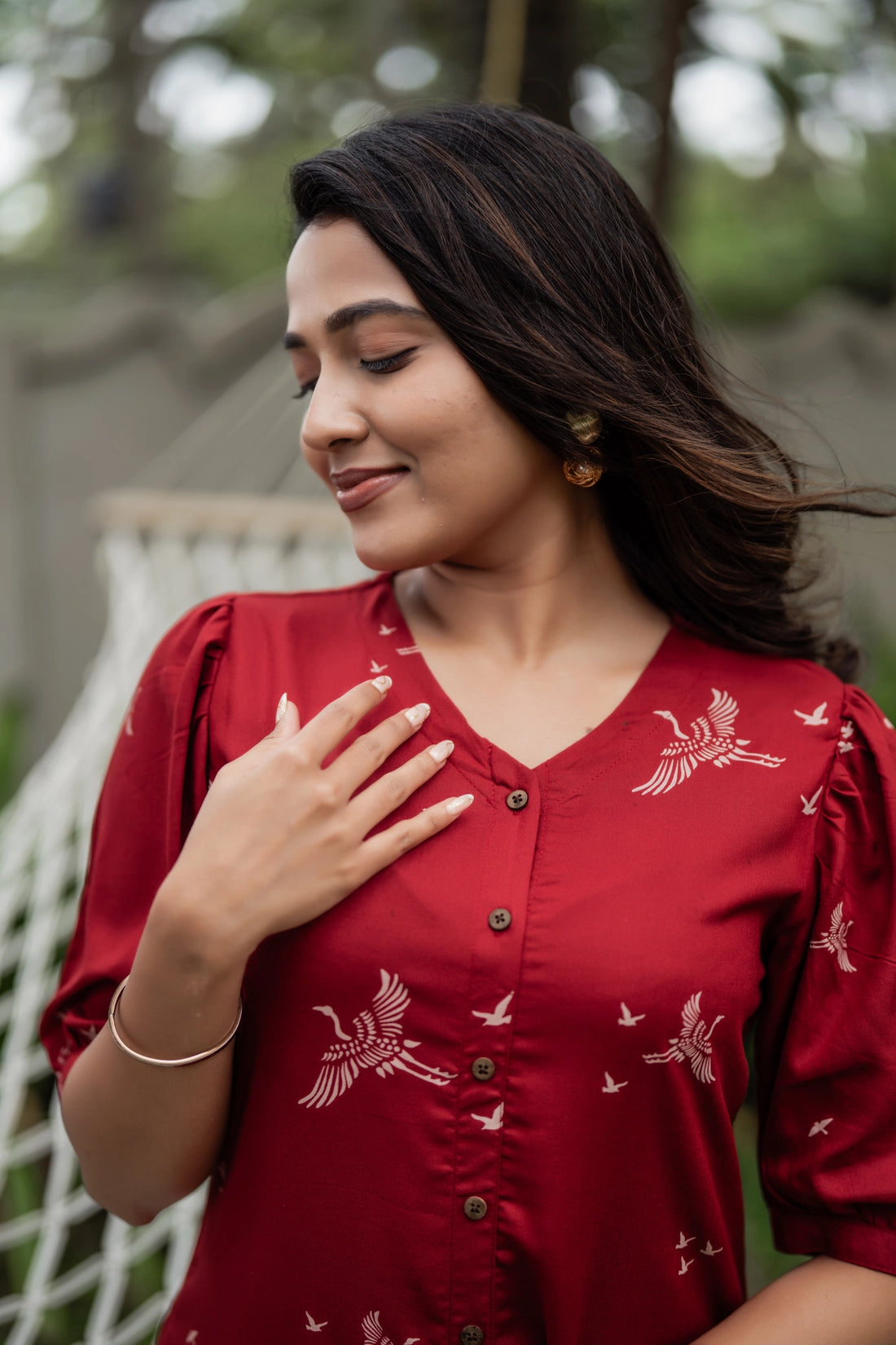 Happy Humming Red Printed Maternity wear and feeding dress